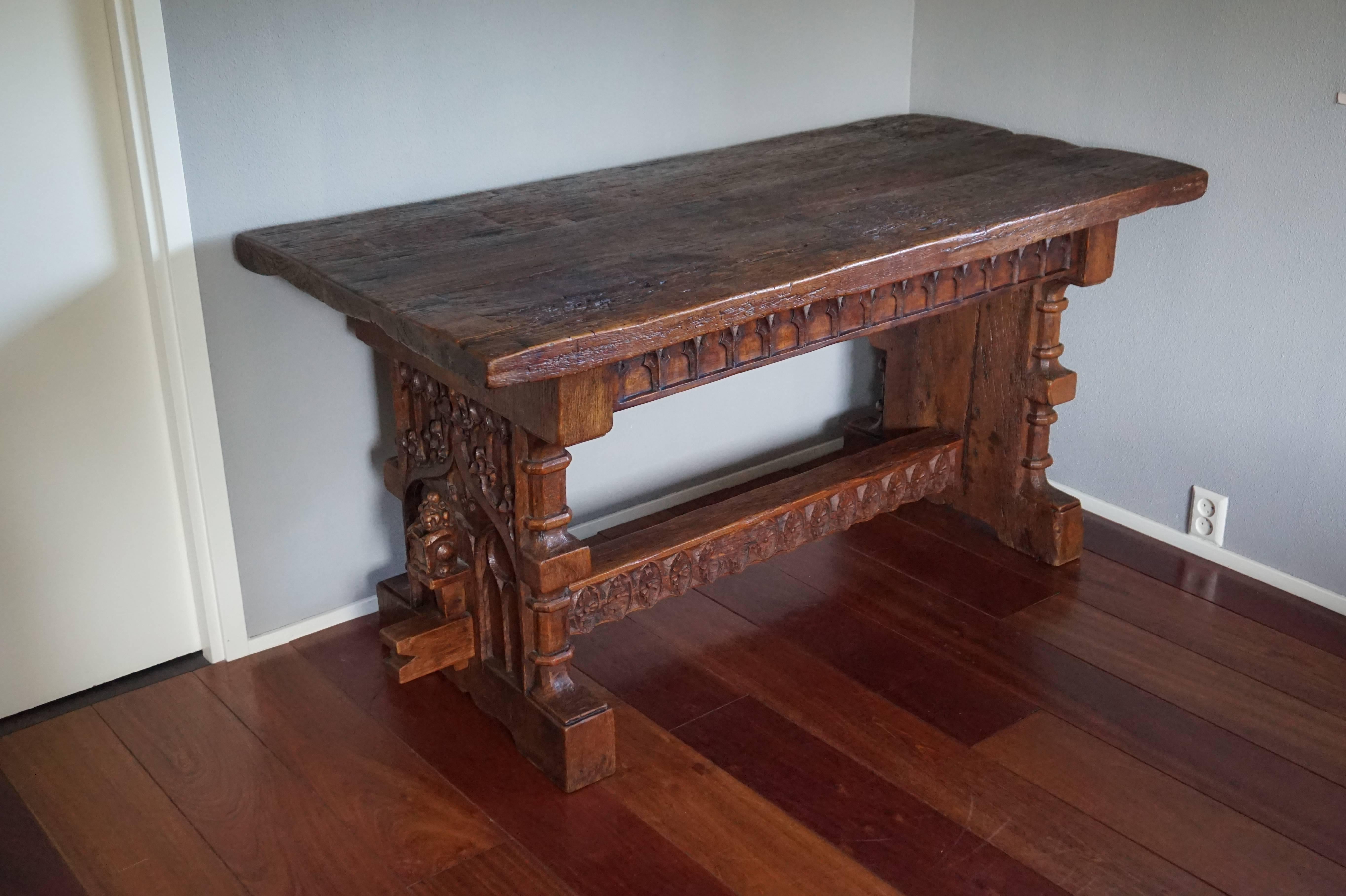 Antique Hand-Carved Gothic Revival Refectory Table or Side Table 4