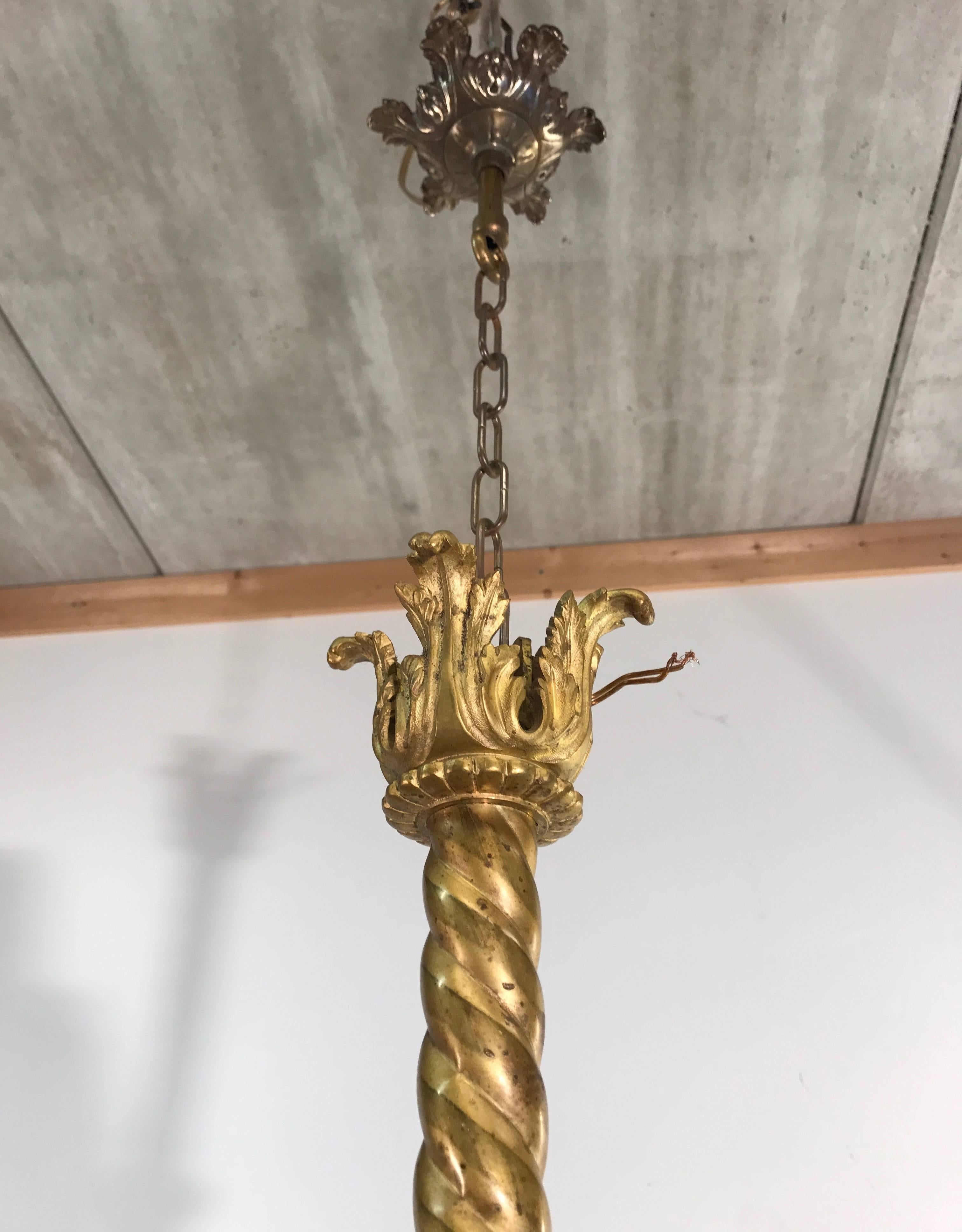 French Antique Gothic Revival Fire Gilt Bronze Chandelier w Rare Mythological Creatures For Sale