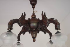 Eraly 1900 Handcrafted Gothic Art Four Arm Winged Dragon Pendant Light