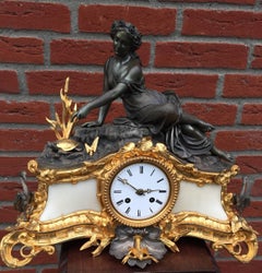 Stunning Antique Gilt & Silvered Bronze Mantel Clock with Nymph & Rare Animals