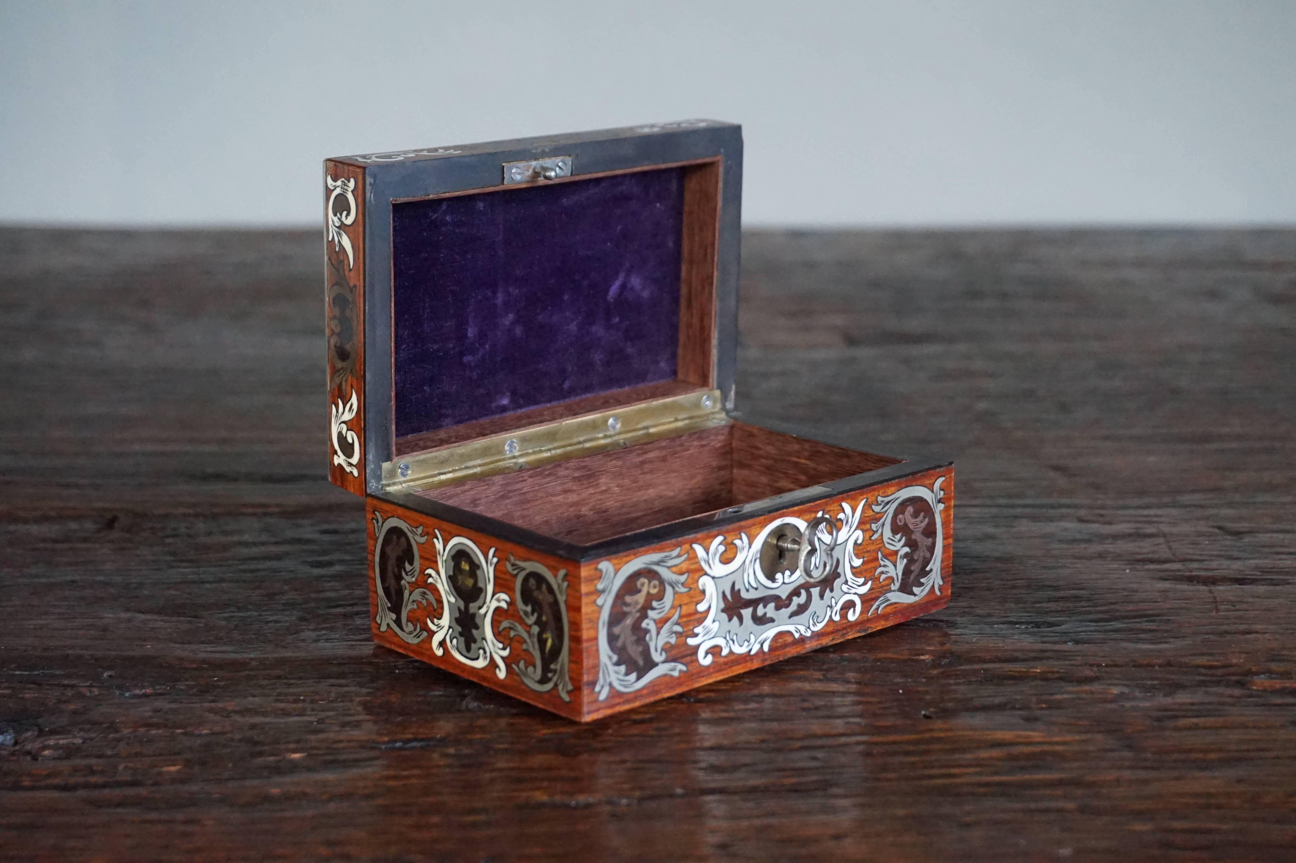 French Stunning Antique Box Inlaid with Amazing Motifs in Silver, Bone, Mother-of-Pearl