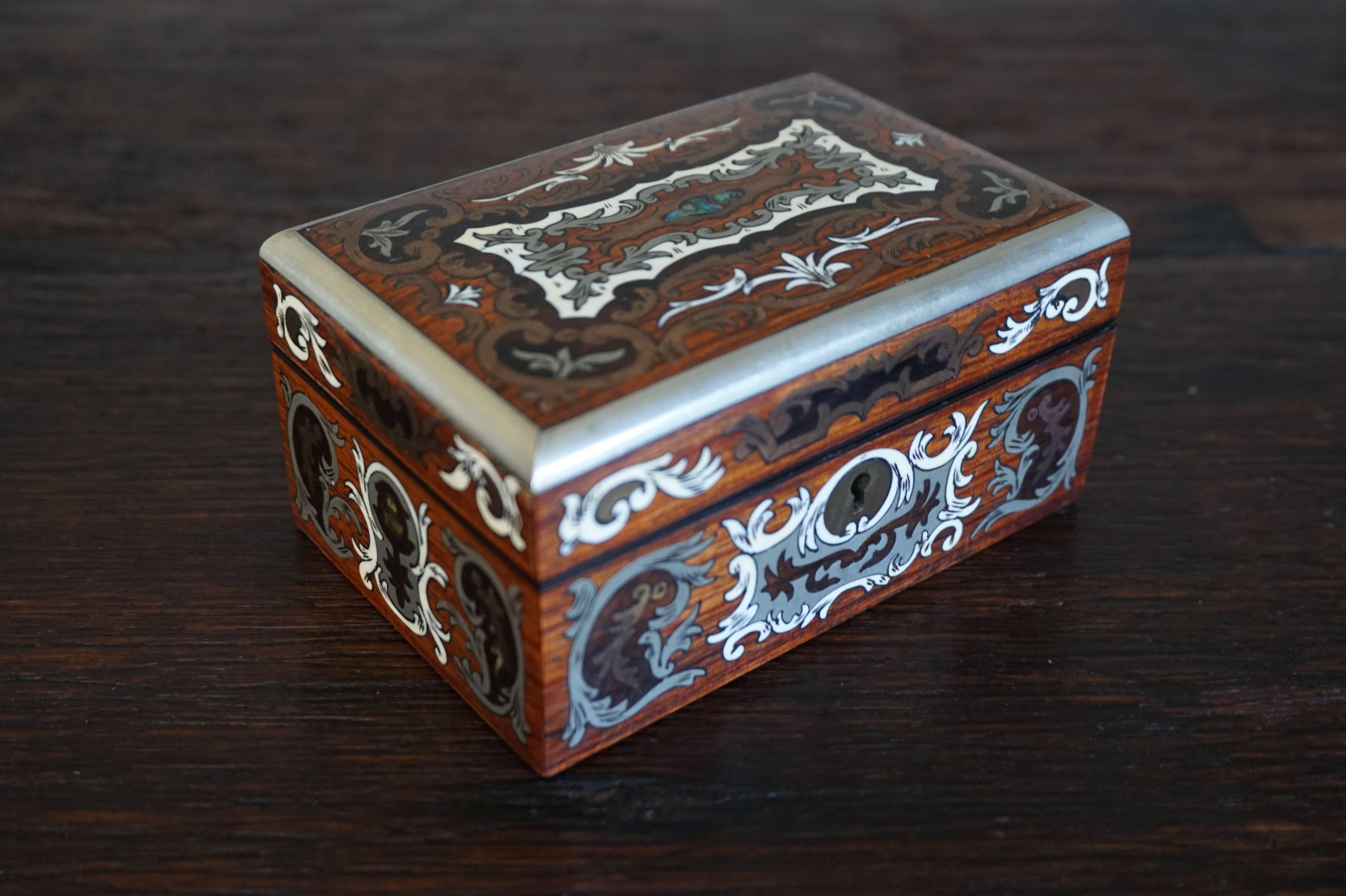Stunning Antique Box Inlaid with Amazing Motifs in Silver, Bone, Mother-of-Pearl 1