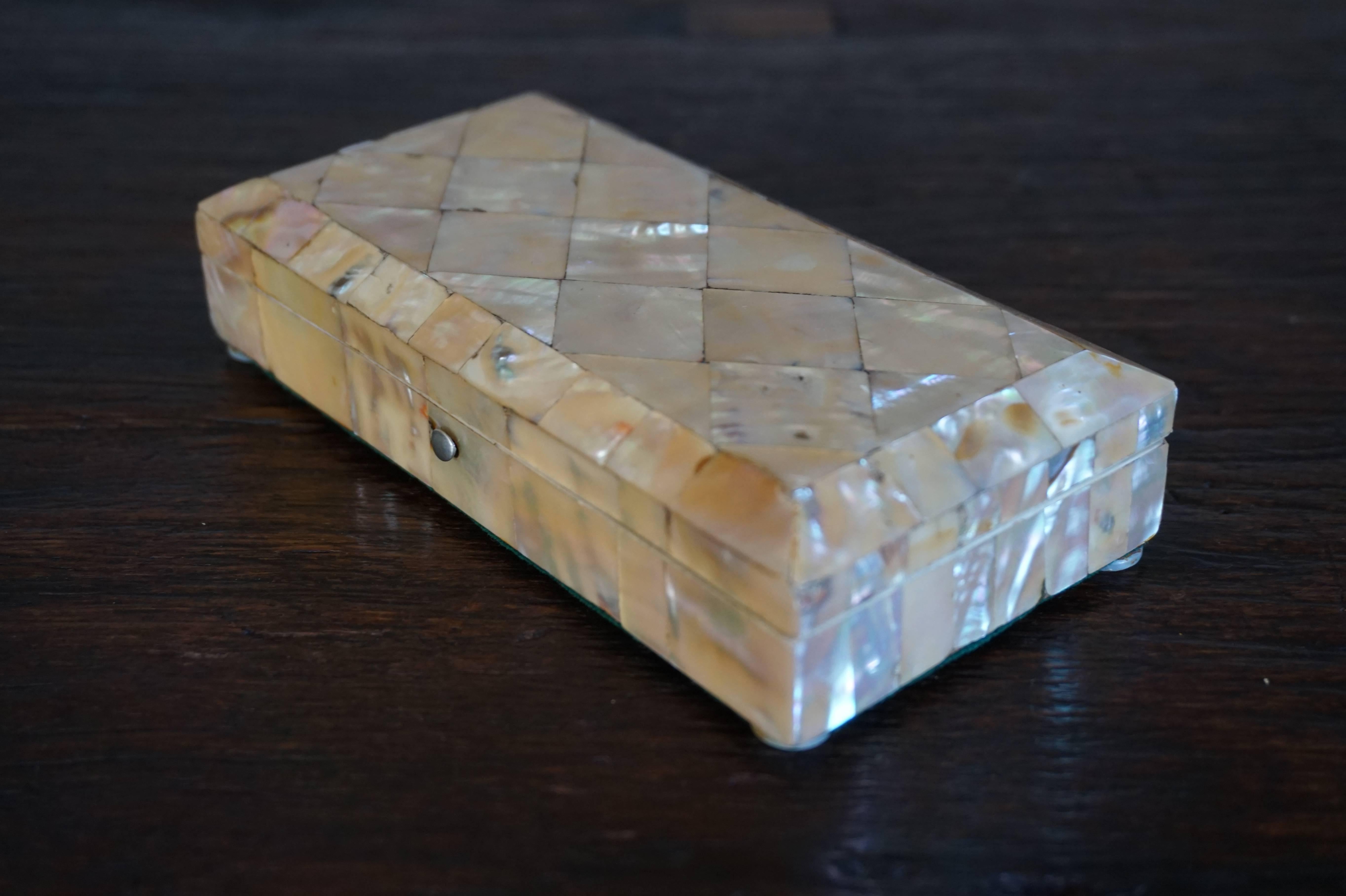 Dutch 19th Century Mother-of-Pearl Spoon or Jewelry Box, Bone Lining and Silver Hinges