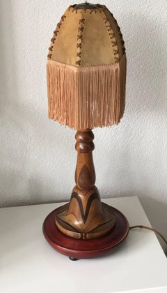 Rare and Hand-Crafted Art Deco Desk or Table Lamp with Stunning Wood Motifs
