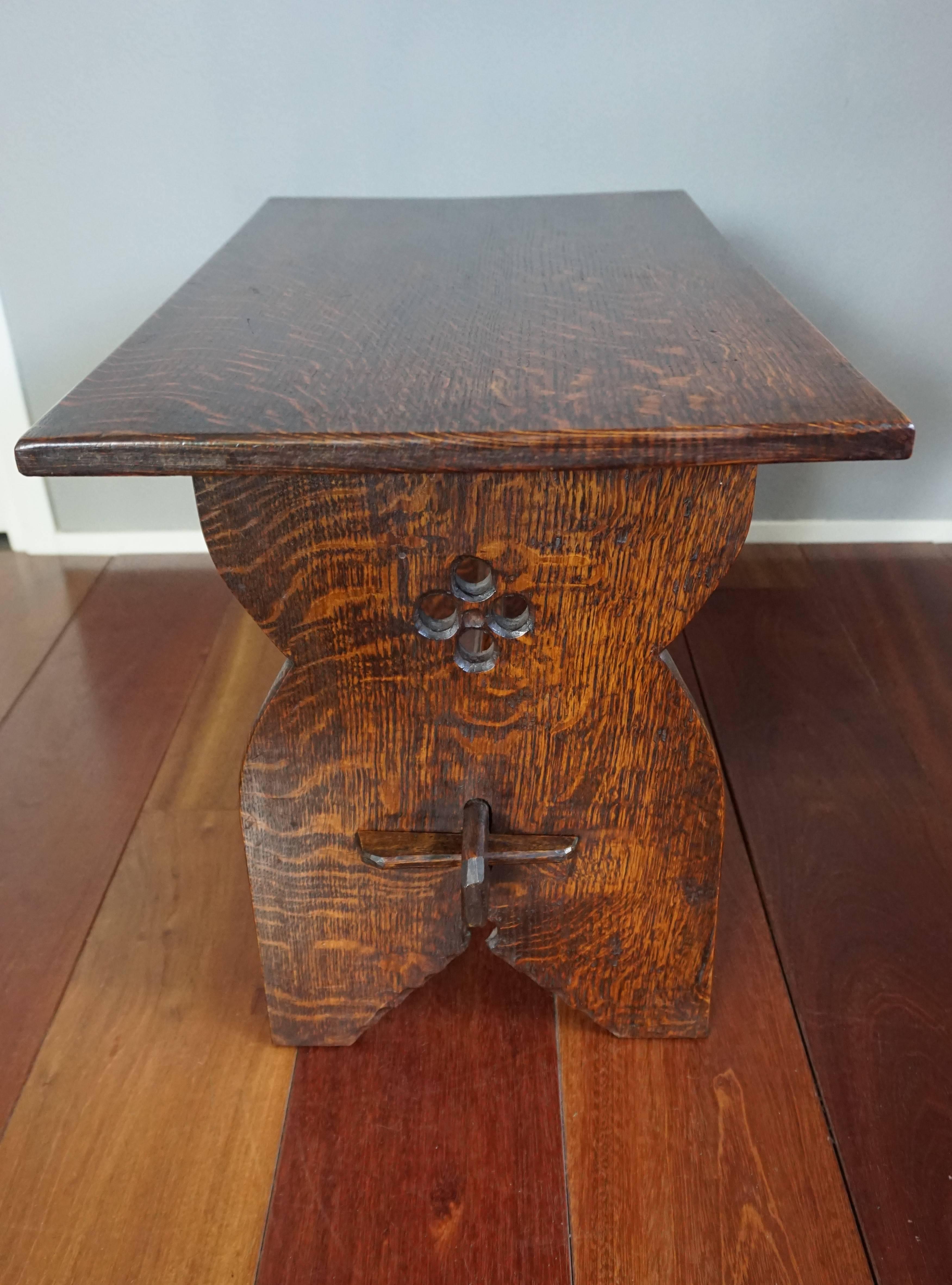 Great Britain (UK) Early 20th Century Arts and Crafts Solid Tiger Oak Occasional or Side Table