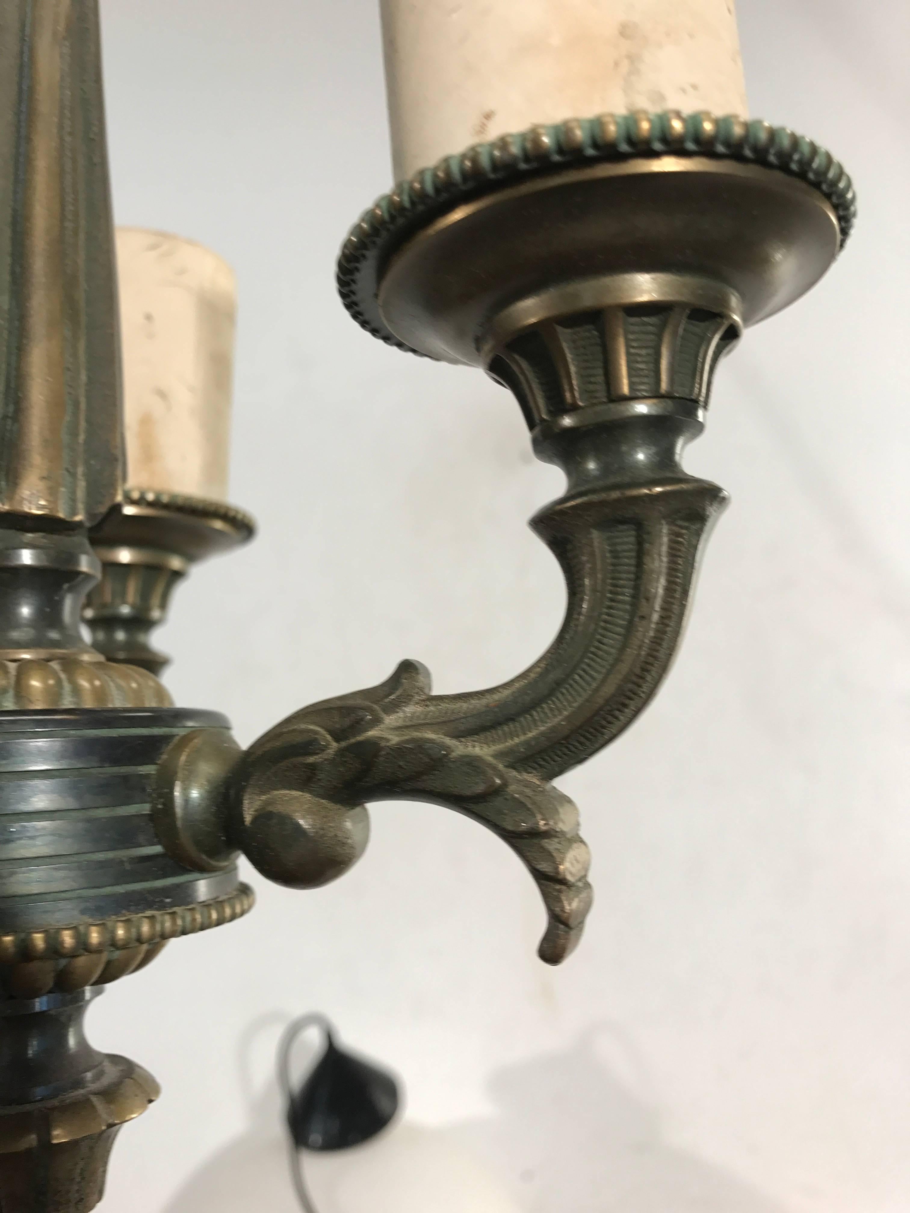 Patinated Small and Lovely Napoleon / Empire Style Bronze Chandelier / Pendant Light For Sale