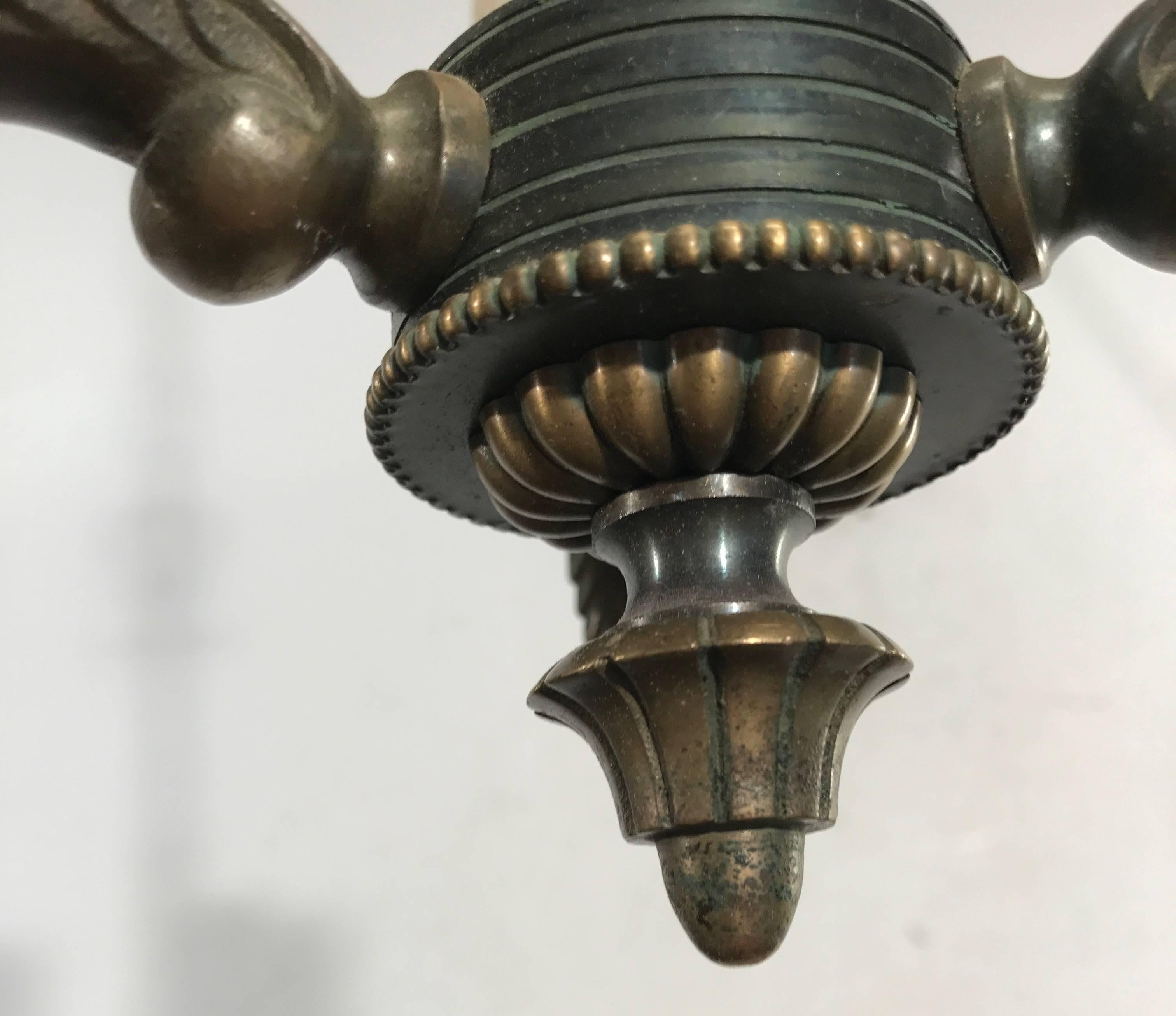 Early 20th Century Small and Lovely Napoleon / Empire Style Bronze Chandelier / Pendant Light For Sale