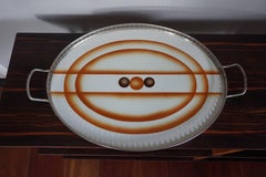 Early 20th Century Oval Art Deco Single Tile Serving Tray with Geometrical Motif