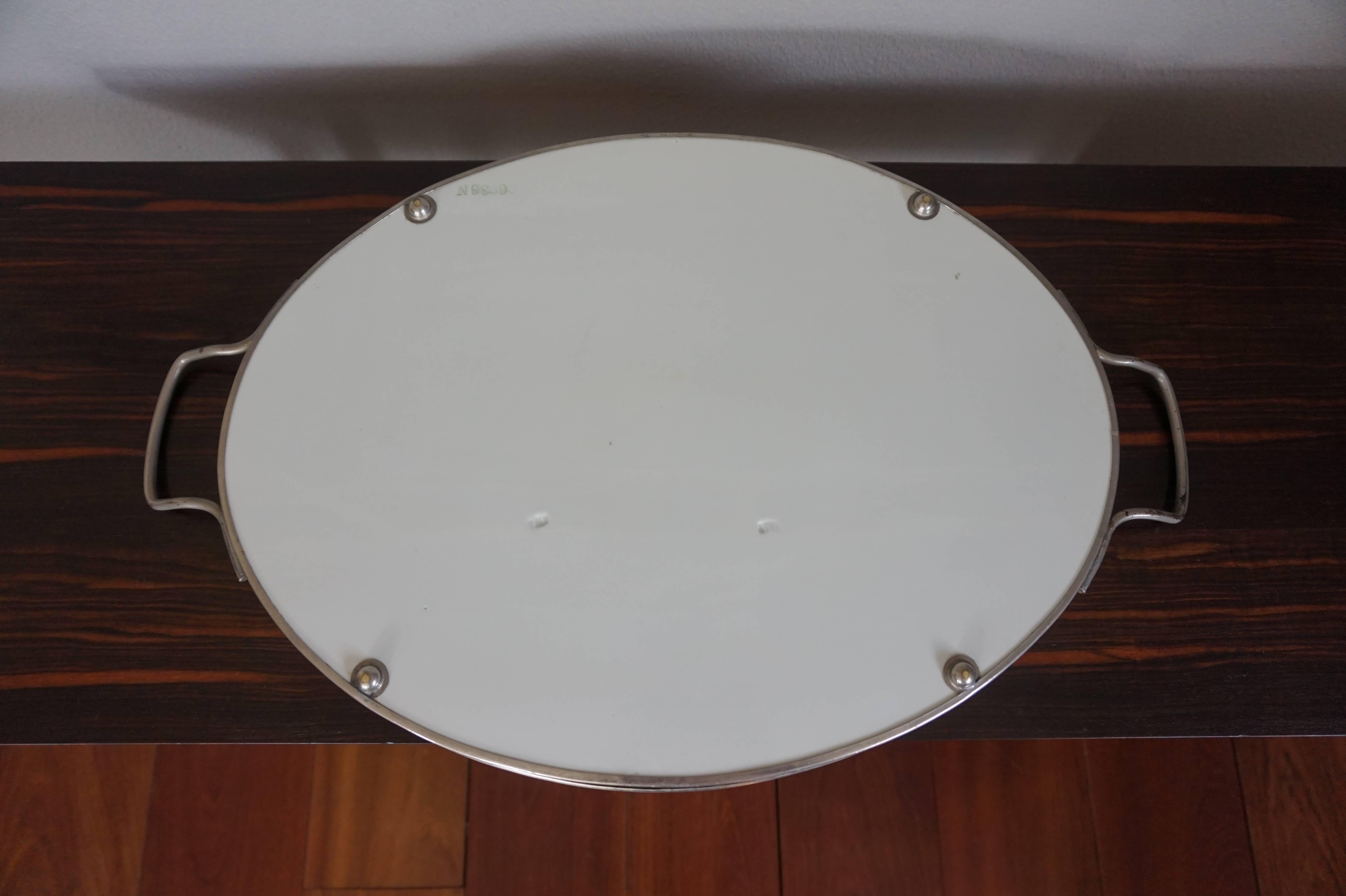 Porcelain Early 20th Century Oval Art Deco Single Tile Serving Tray with Geometrical Motif