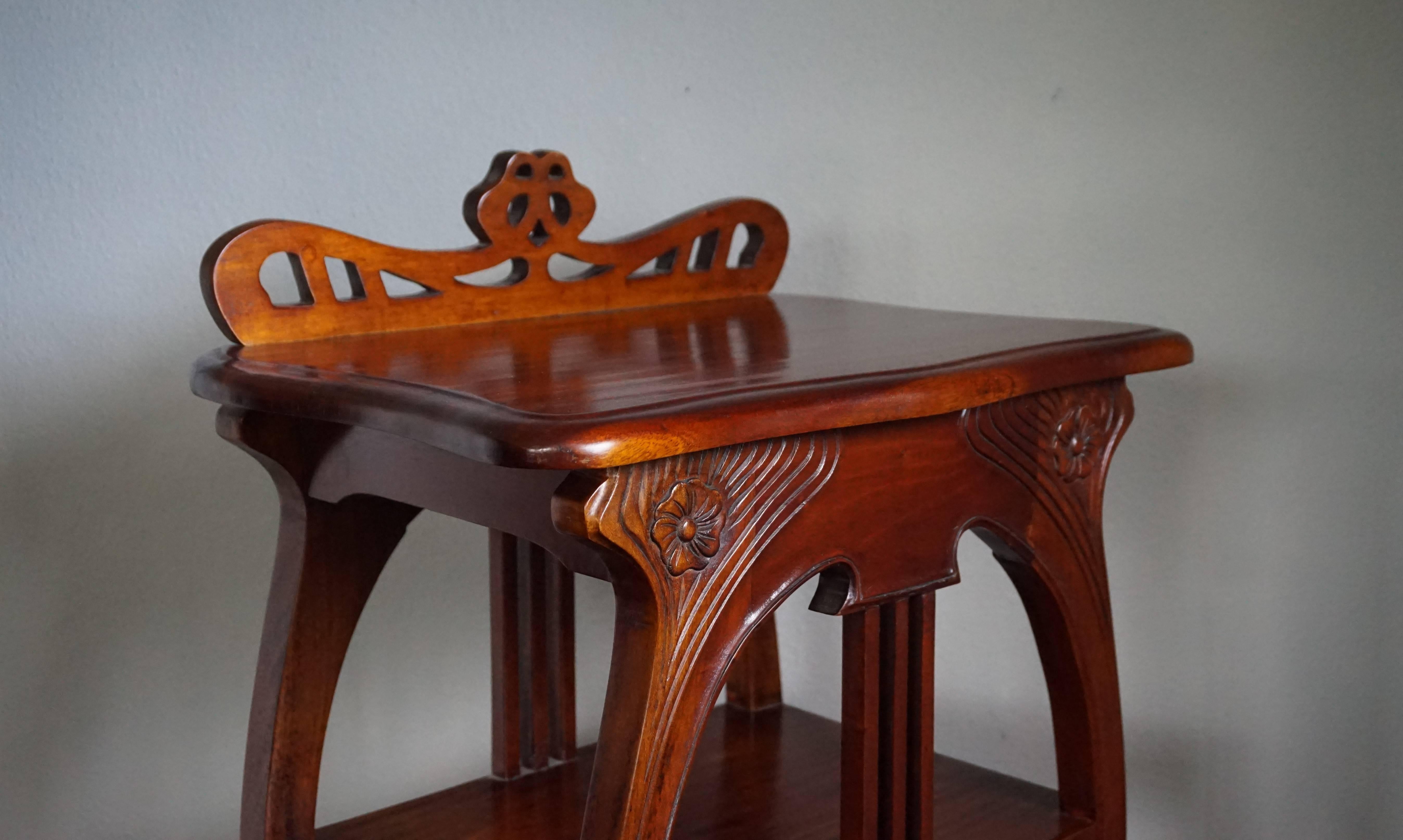 Hand-Carved Art Nouveau Style Etagere Stand / Side Table in the Manner of Louis Majorelle