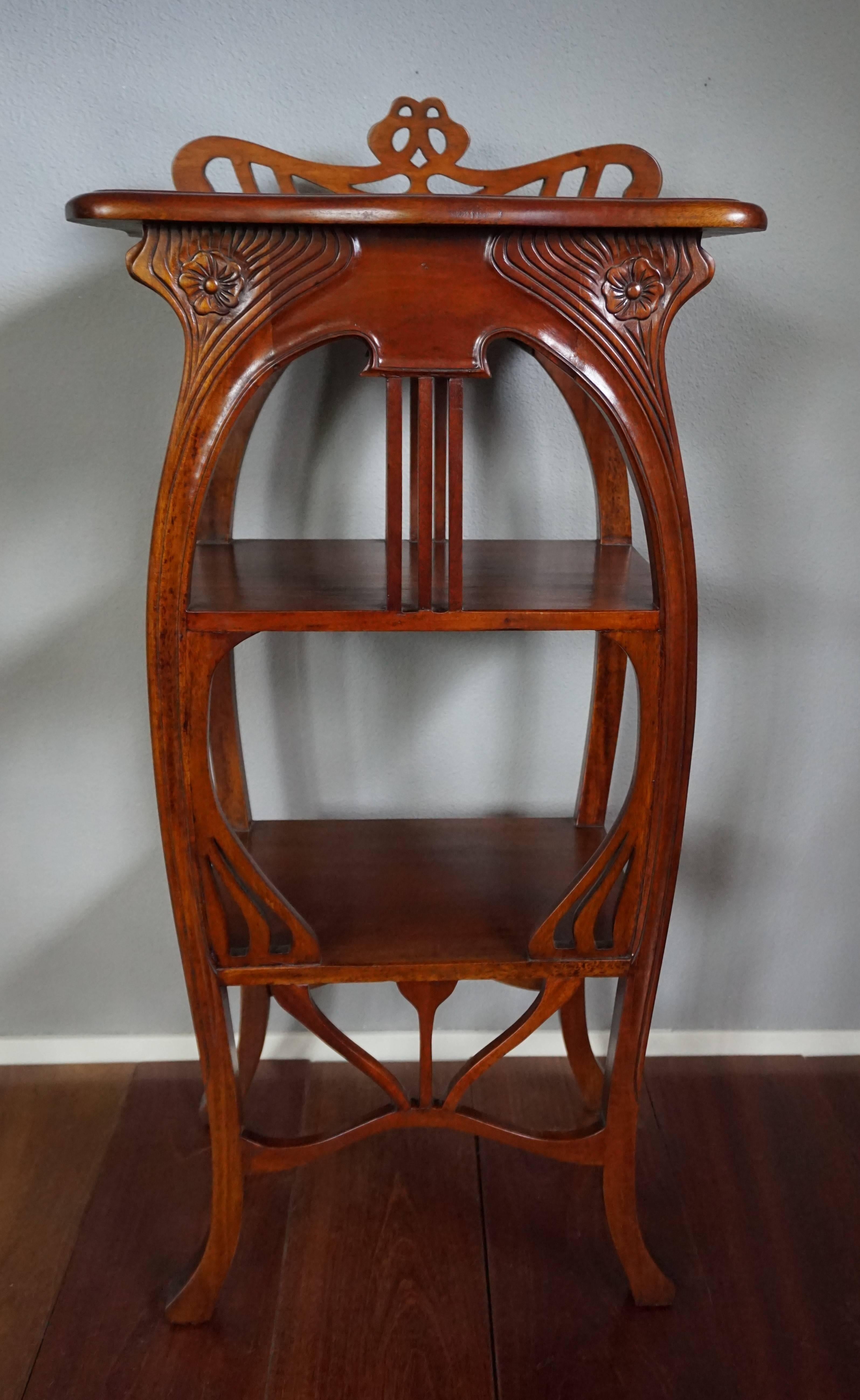 Teak Art Nouveau Style Etagere Stand / Side Table in the Manner of Louis Majorelle