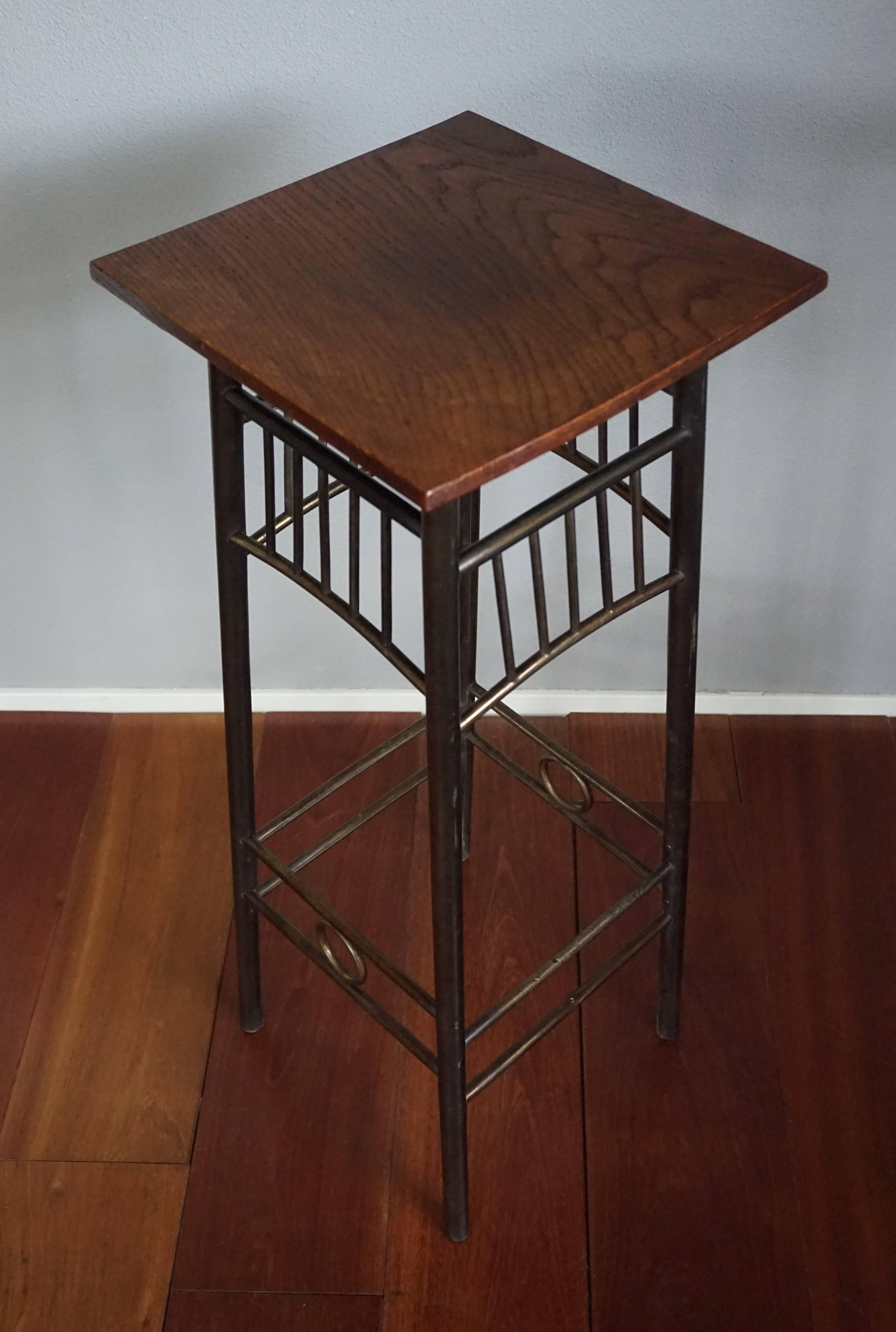 Vienna Secession Viennese Secession Brass Plant Stand with Solid Oak Top Kolomon Moser Style For Sale