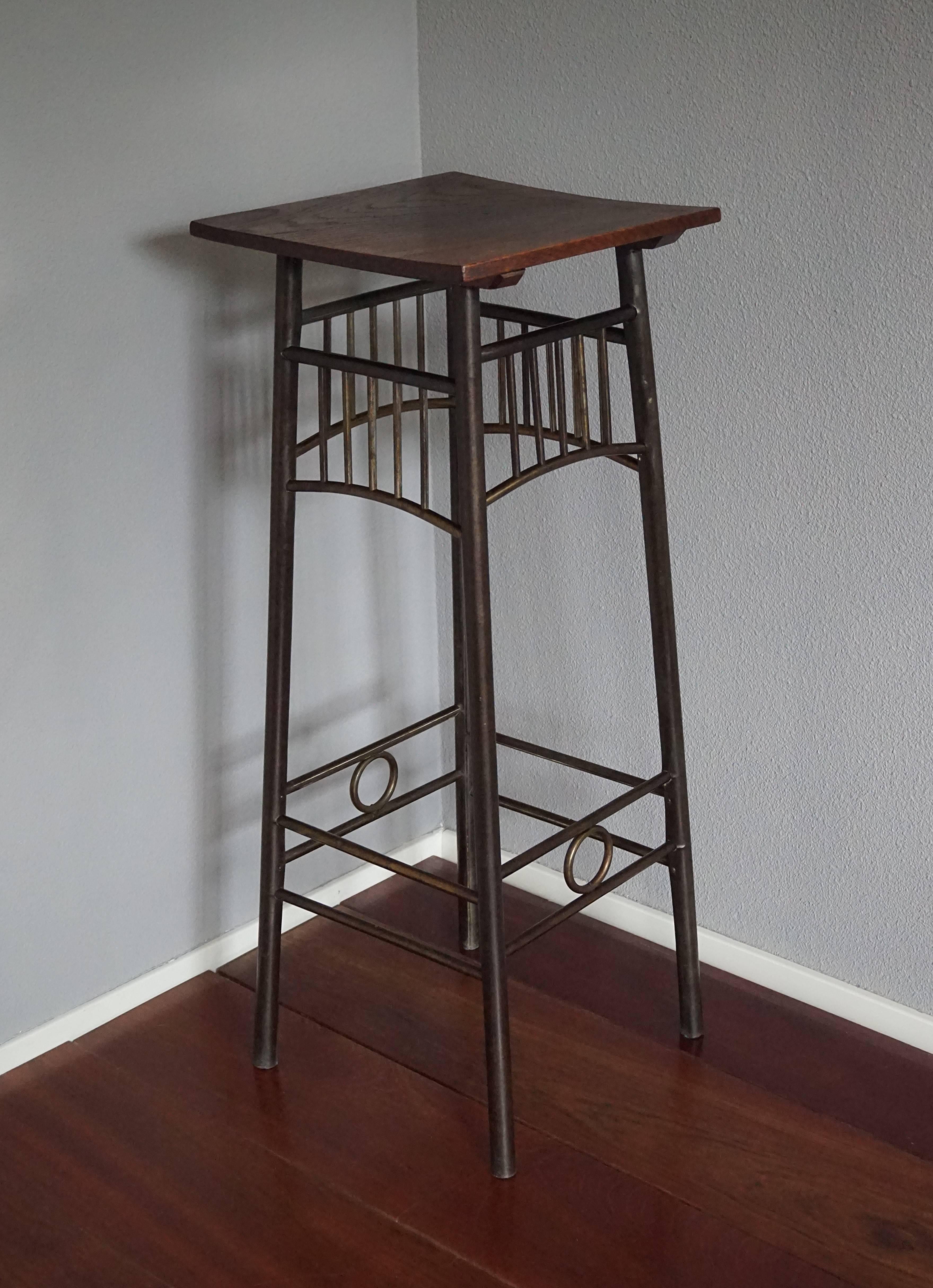 Vienna Secession Viennese Secession Brass Plant Stand with Solid Oak Top Kolomon Moser Style For Sale