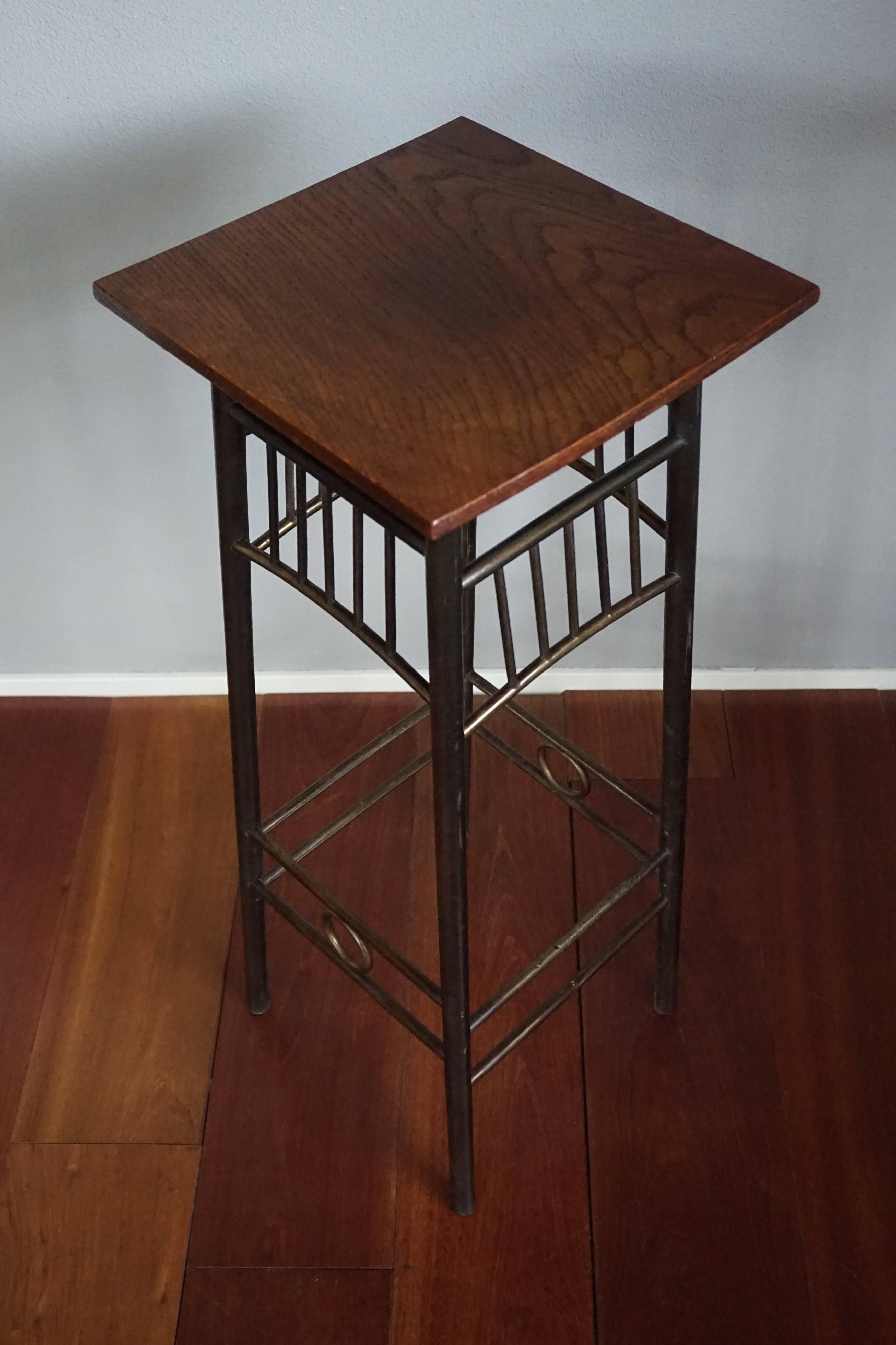 Viennese Secession Brass Plant Stand with Solid Oak Top Kolomon Moser Style For Sale 2