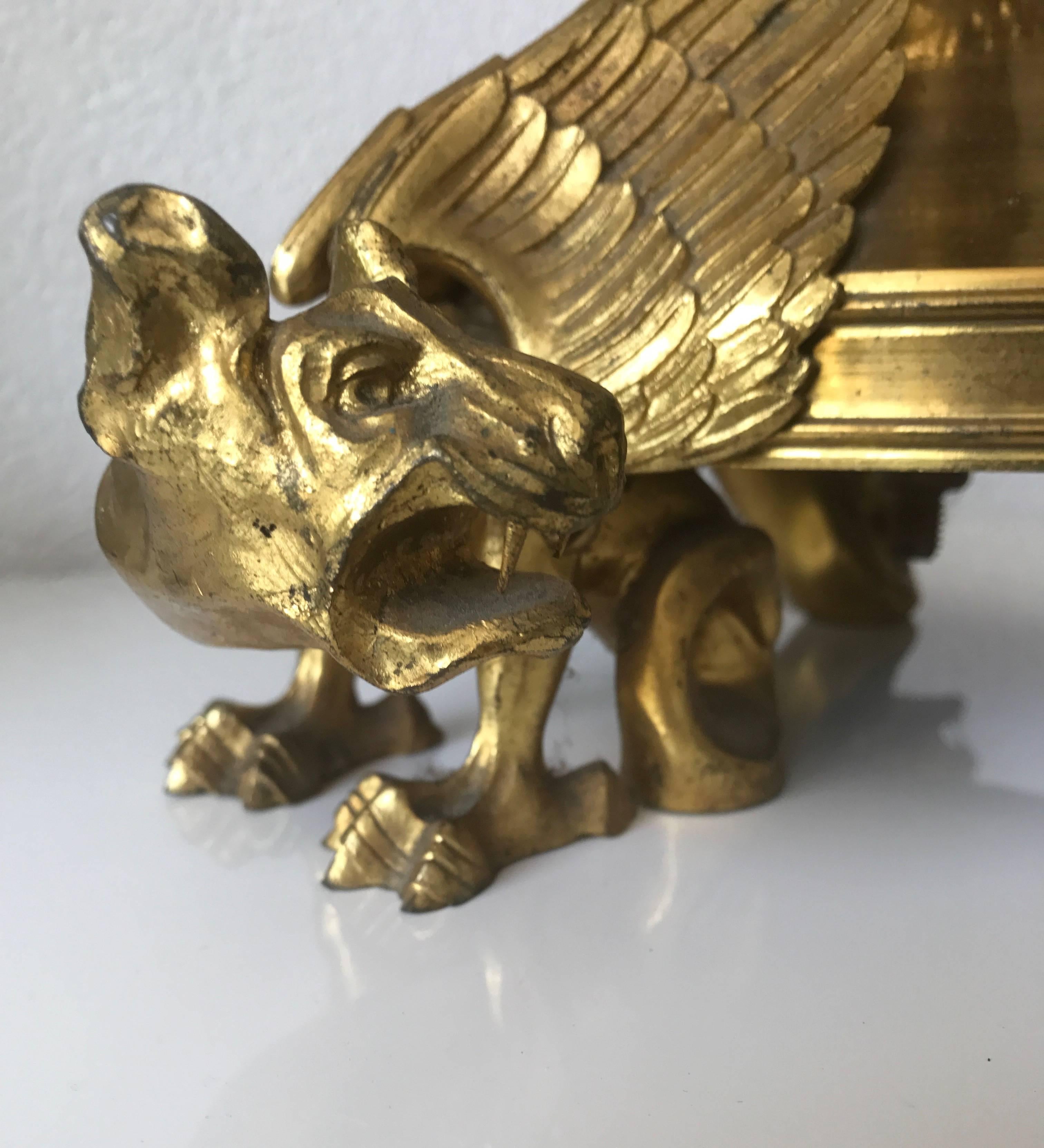 19th Century Impressive Gothic Revival Sizable Antique French Gilt Bronze Chimera Candlestick For Sale