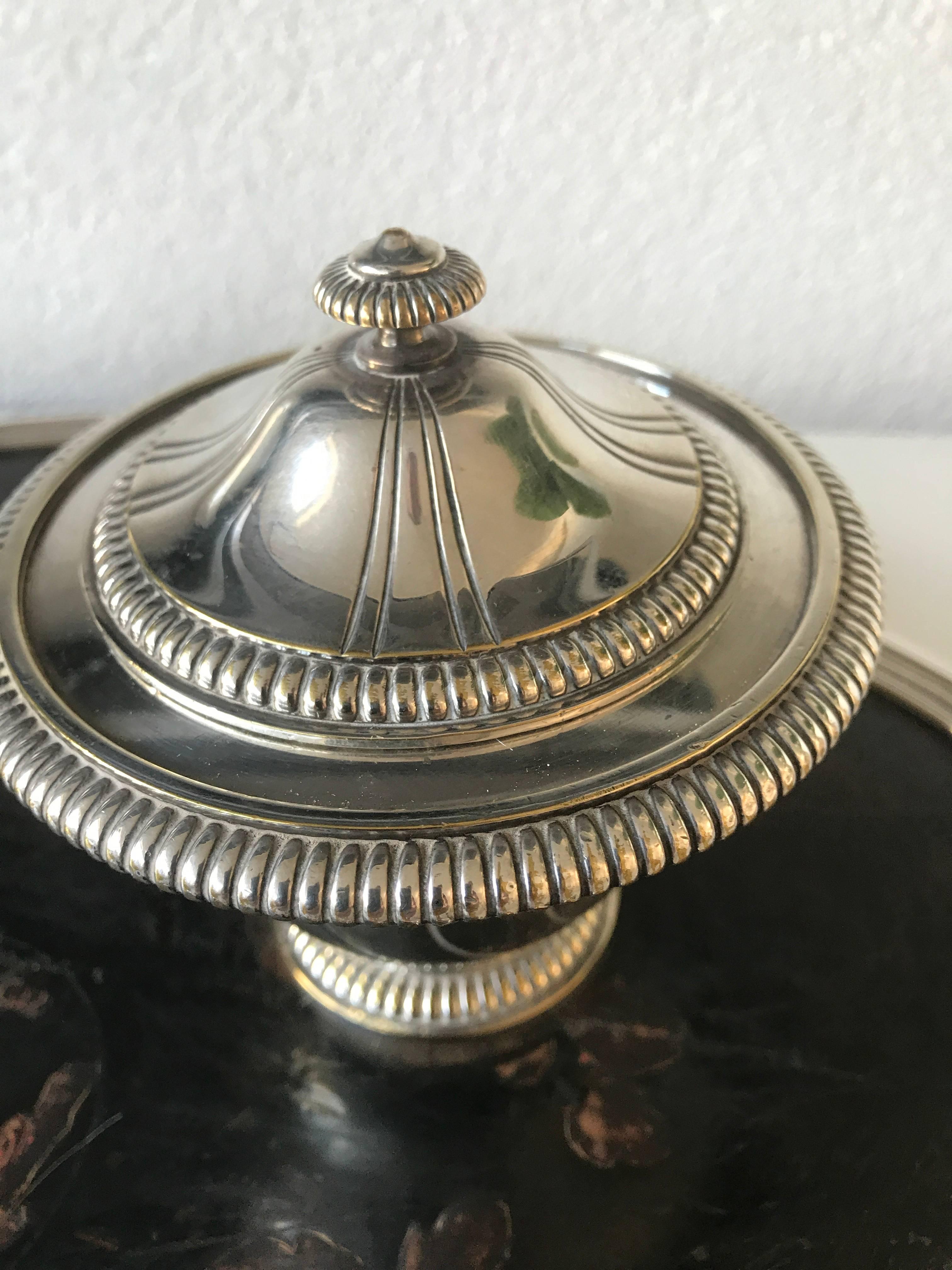 Louis XV Shipping Free, 19th Century Silvered Bronze Inkstand Signed Boin Taburet, Paris For Sale