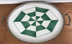 Rare Geometrical Design Art Deco Mint Tile Serving Tray 1920s with Makers Marks