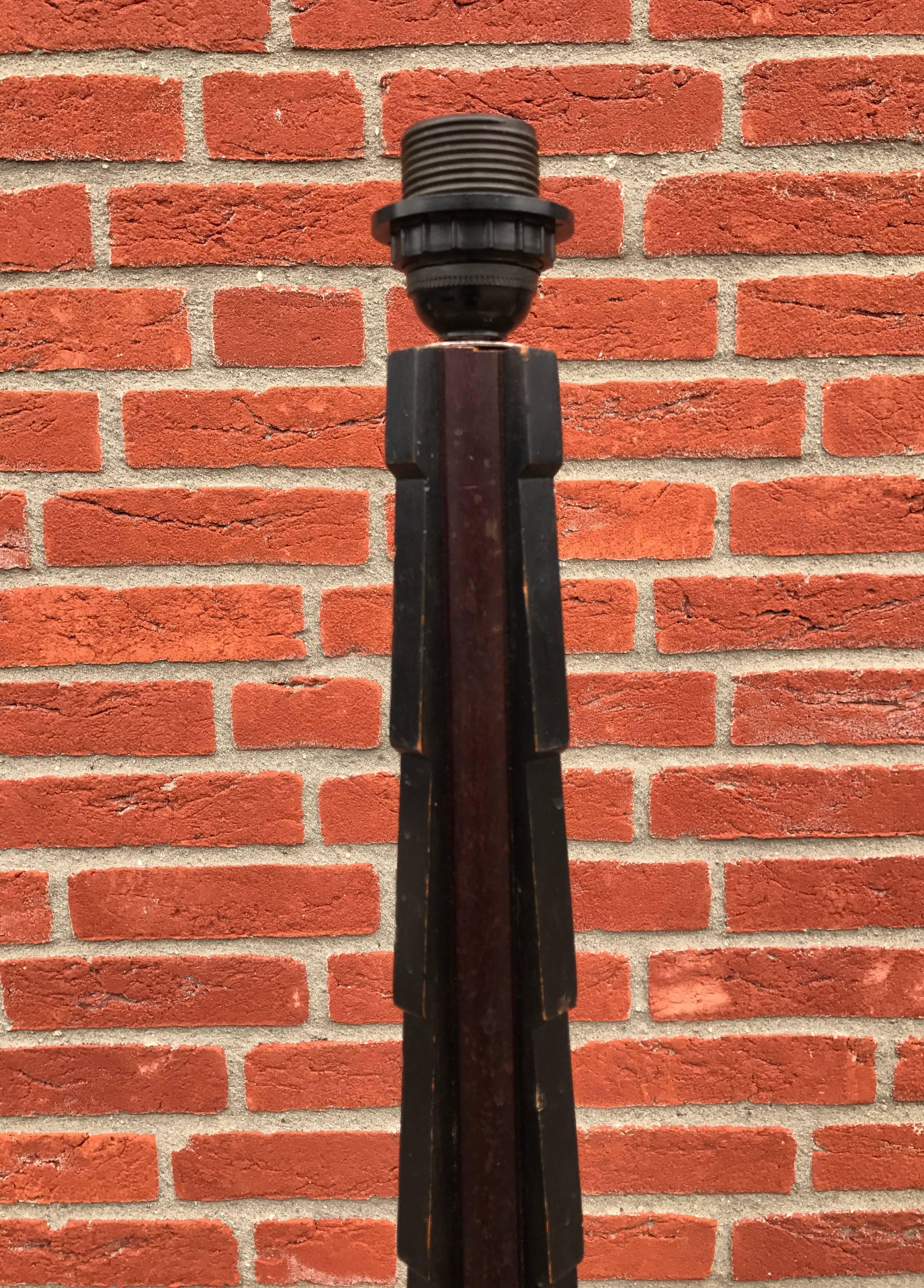 Dutch Rare and Stylish Hand-Carved Wooden Art Deco Floor Lamp with Ebonized Elements