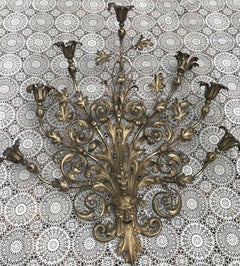 Large Bronze and Brass Seven-Light Wall Sconce Light, Green Man Sculpture