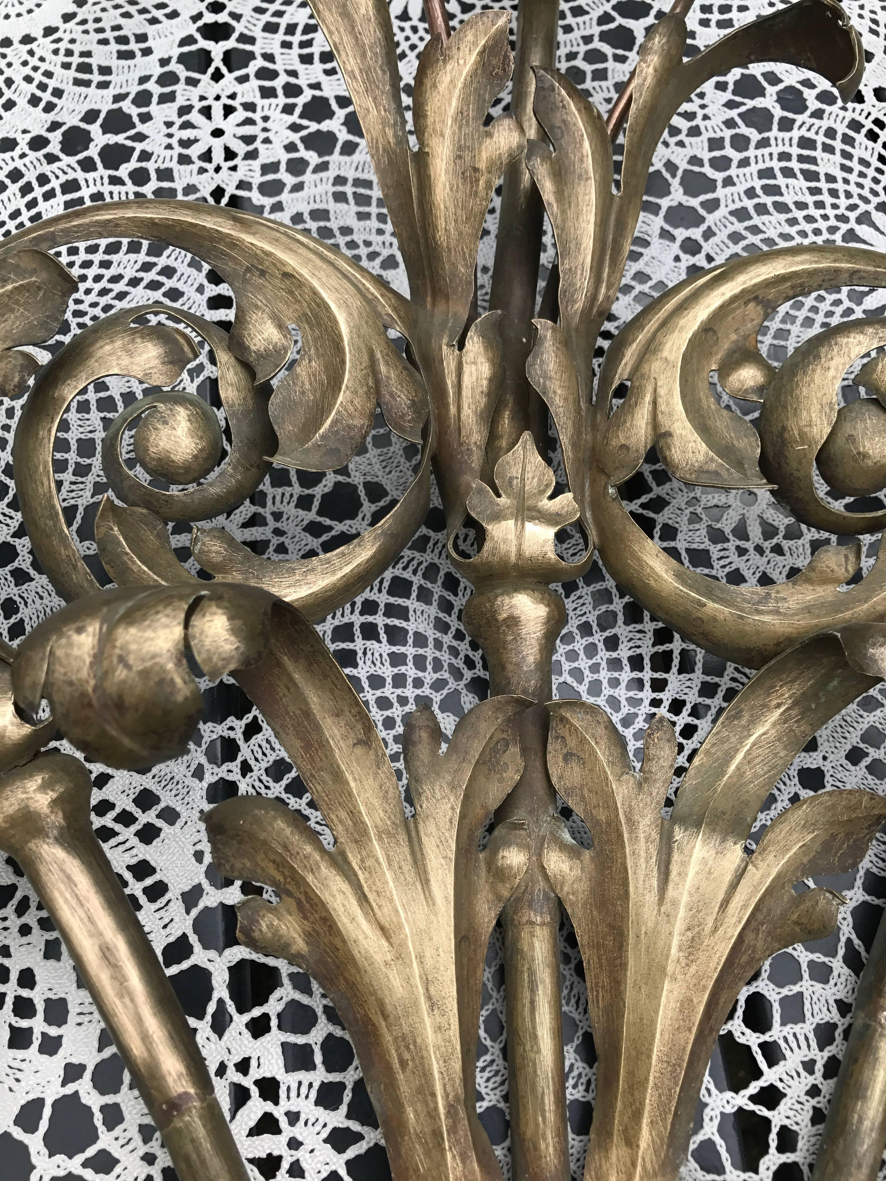 Hand-Crafted Large Bronze and Brass Seven-Light Wall Sconce Light, Green Man Sculpture