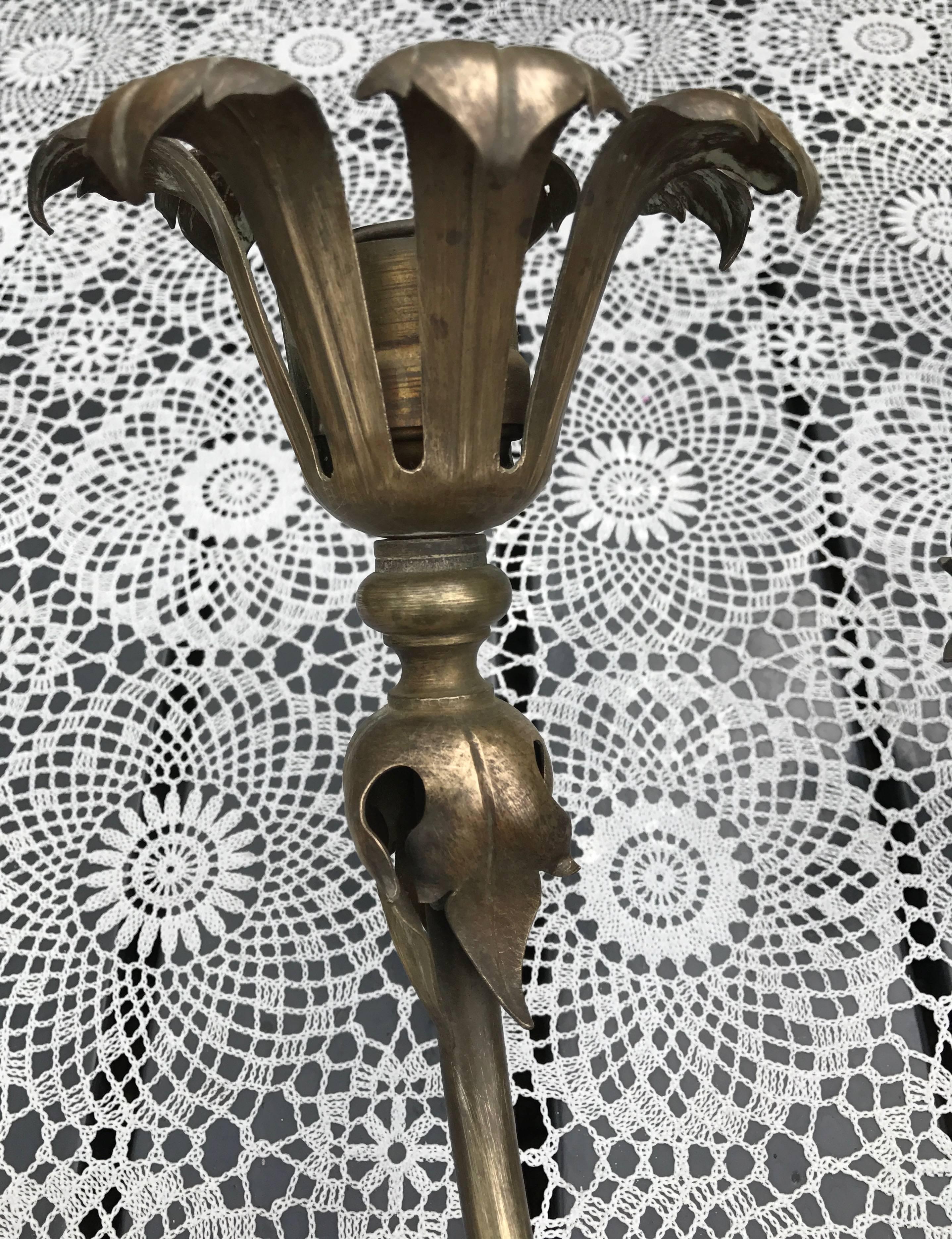 Large Bronze and Brass Seven-Light Wall Sconce Light, Green Man Sculpture In Excellent Condition In Lisse, NL