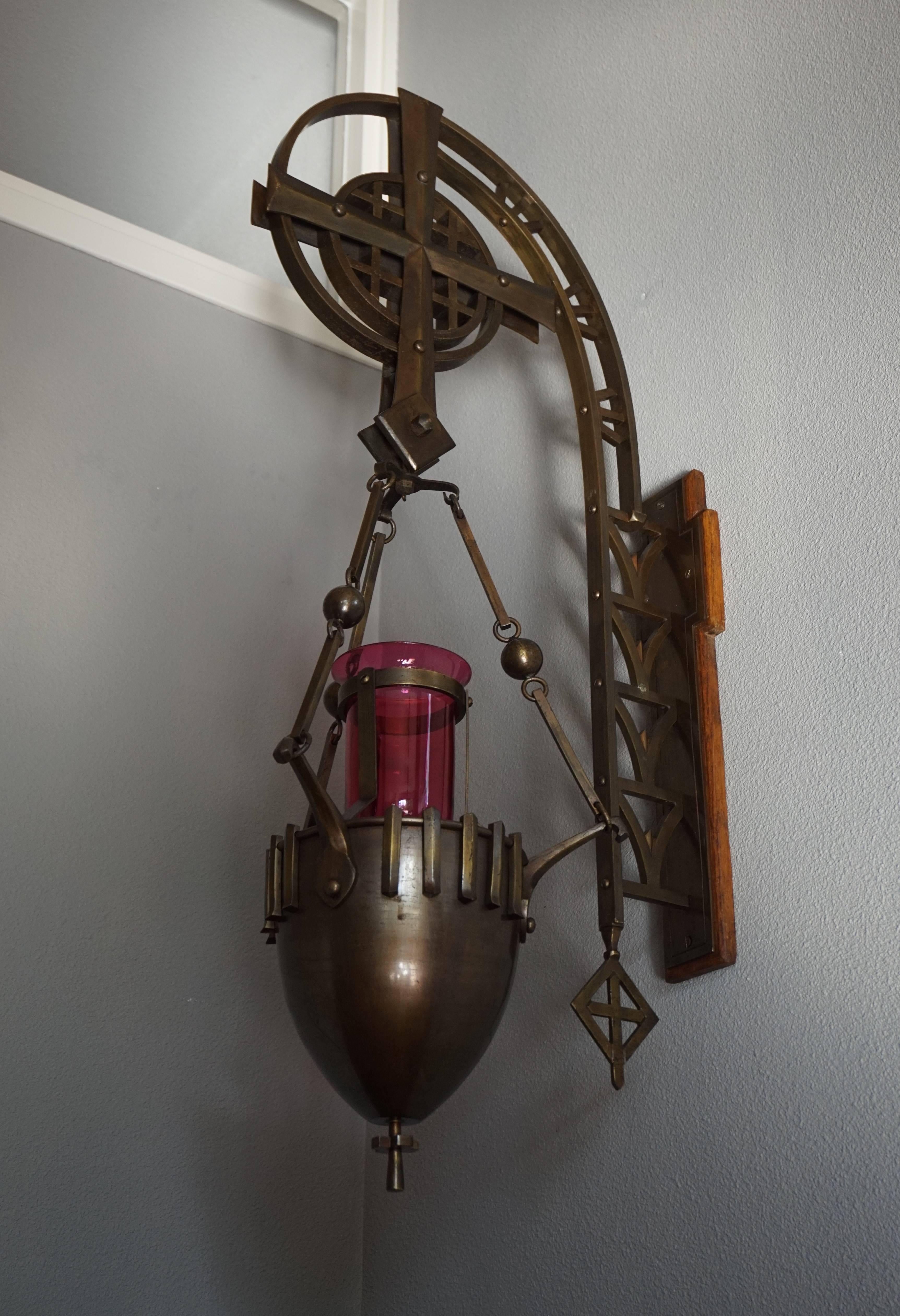 Brass Unique, Stunning & Large Arts and Crafts Sanctuary Wall Lamp with Glass Vessel For Sale