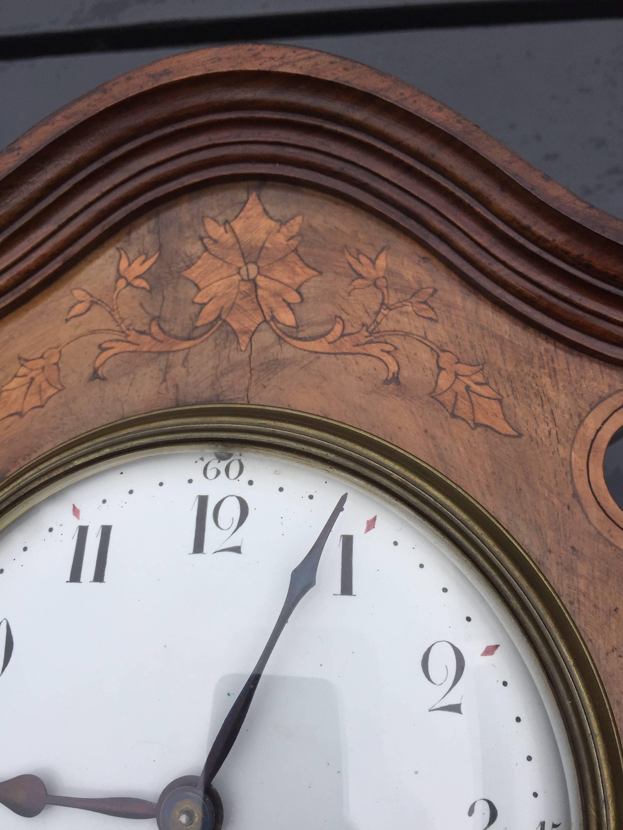 Glass Elegant Art Nouveau Inlaid Nutwood Pendulum / Table Clock with Flower Motifs