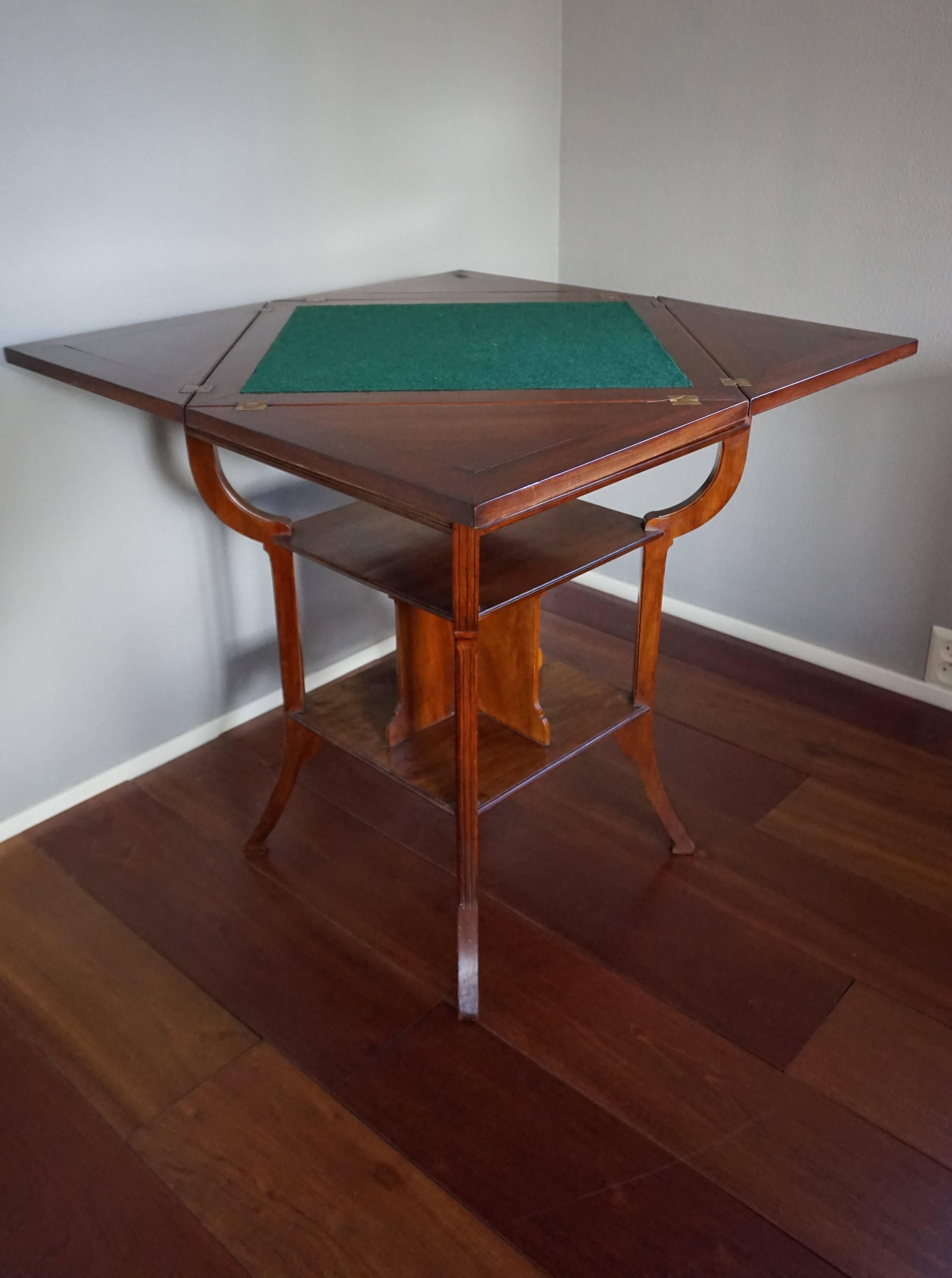 Dutch Jugendstil Mahogany Cards/Games Table with Bookcase by Pander of the Hague