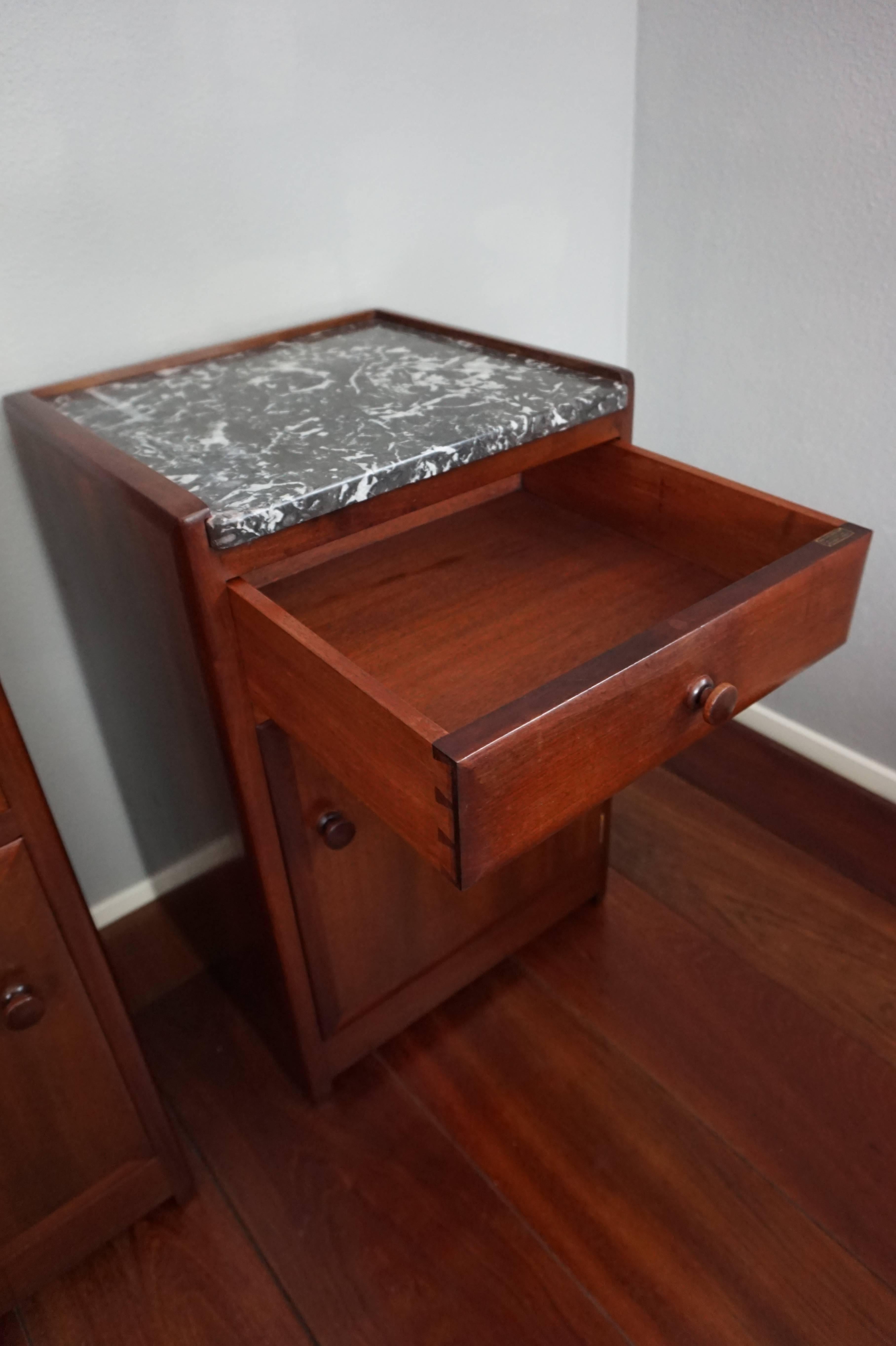 Stunning Art Deco Mahogany & Marble Nightstands Bedside Tables by J.A. Huizinga In Excellent Condition In Lisse, NL