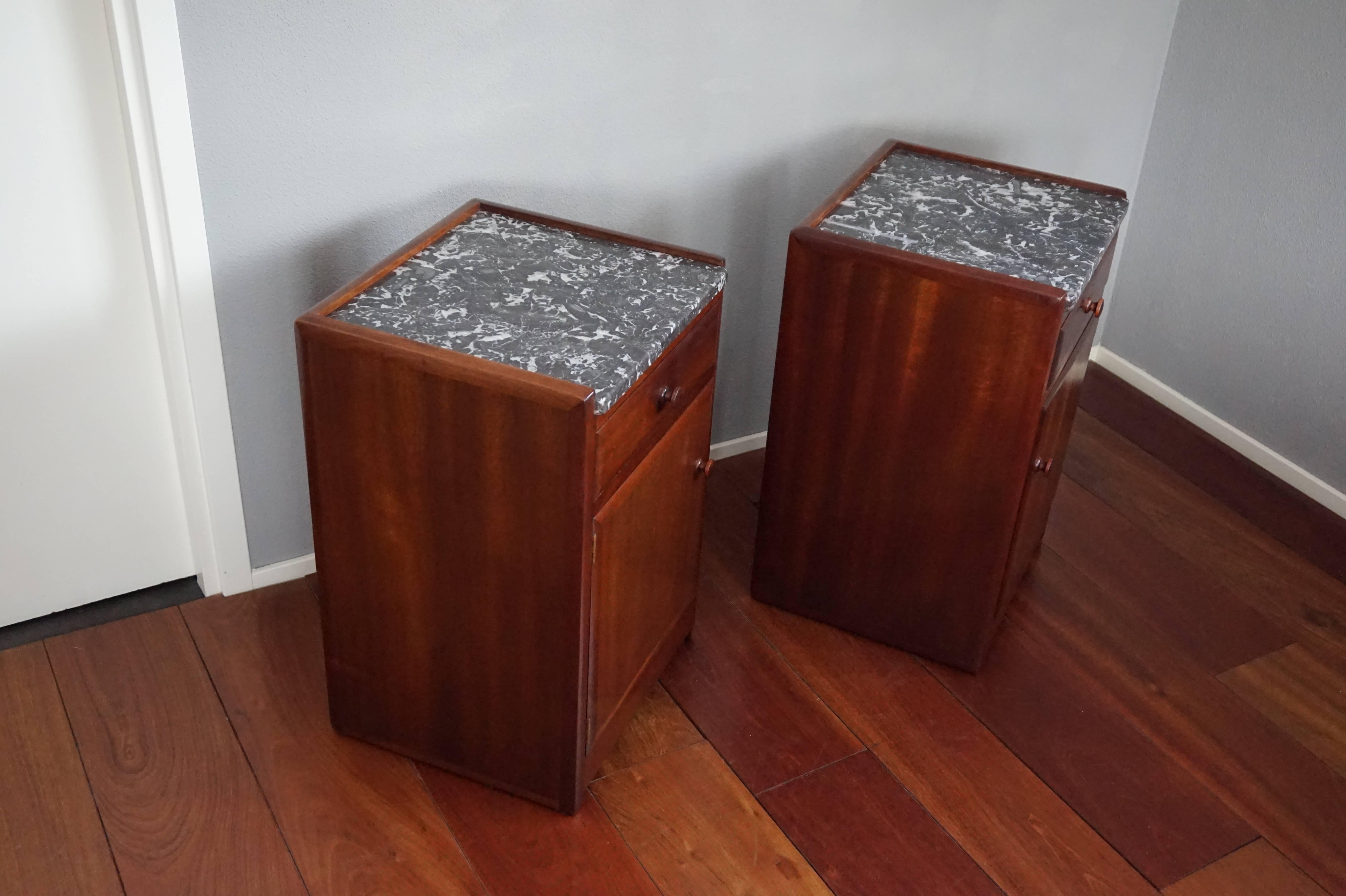 Stunning Art Deco Mahogany & Marble Nightstands Bedside Tables by J.A. Huizinga 1