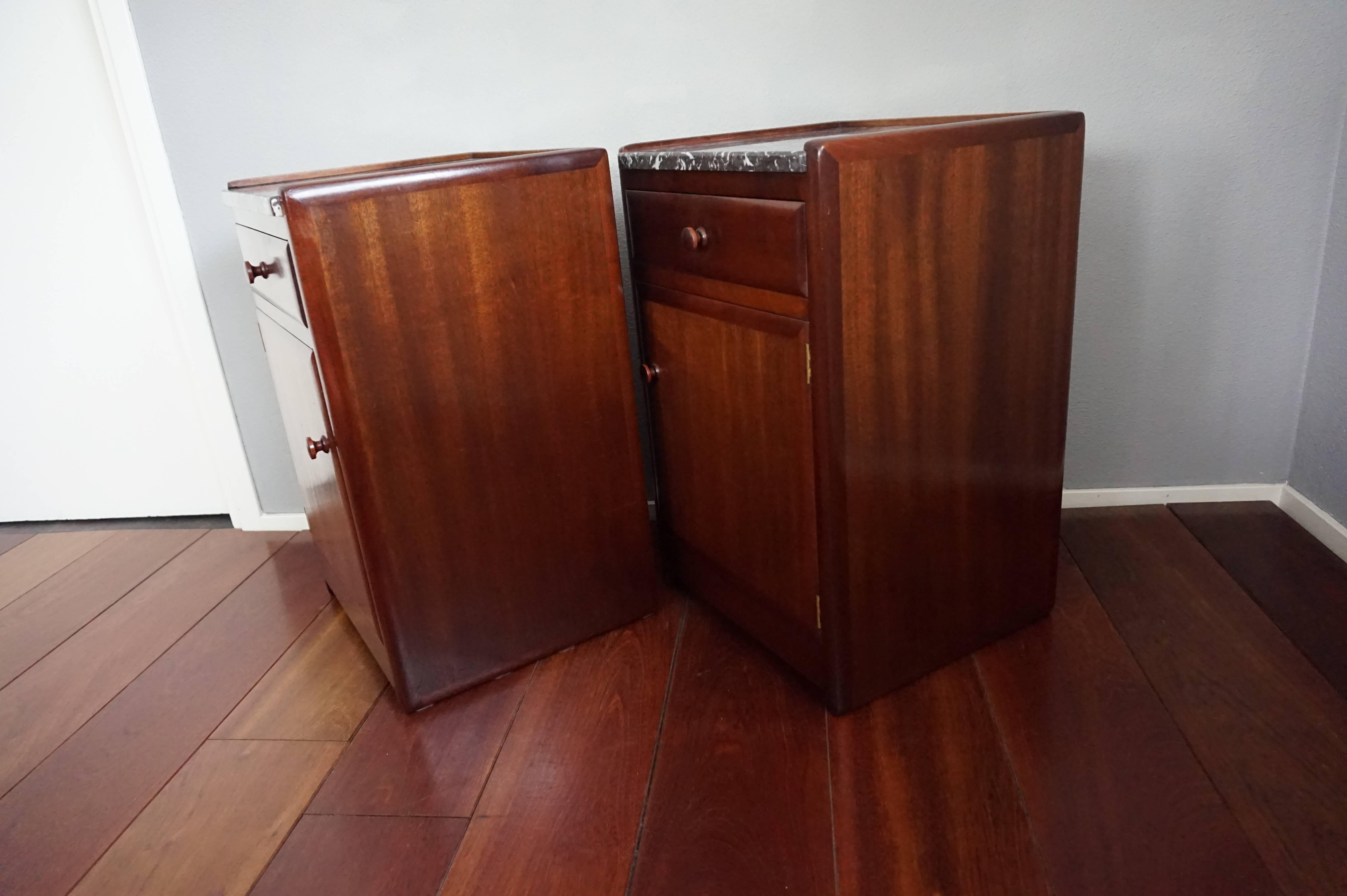 Stunning Art Deco Mahogany & Marble Nightstands Bedside Tables by J.A. Huizinga 2