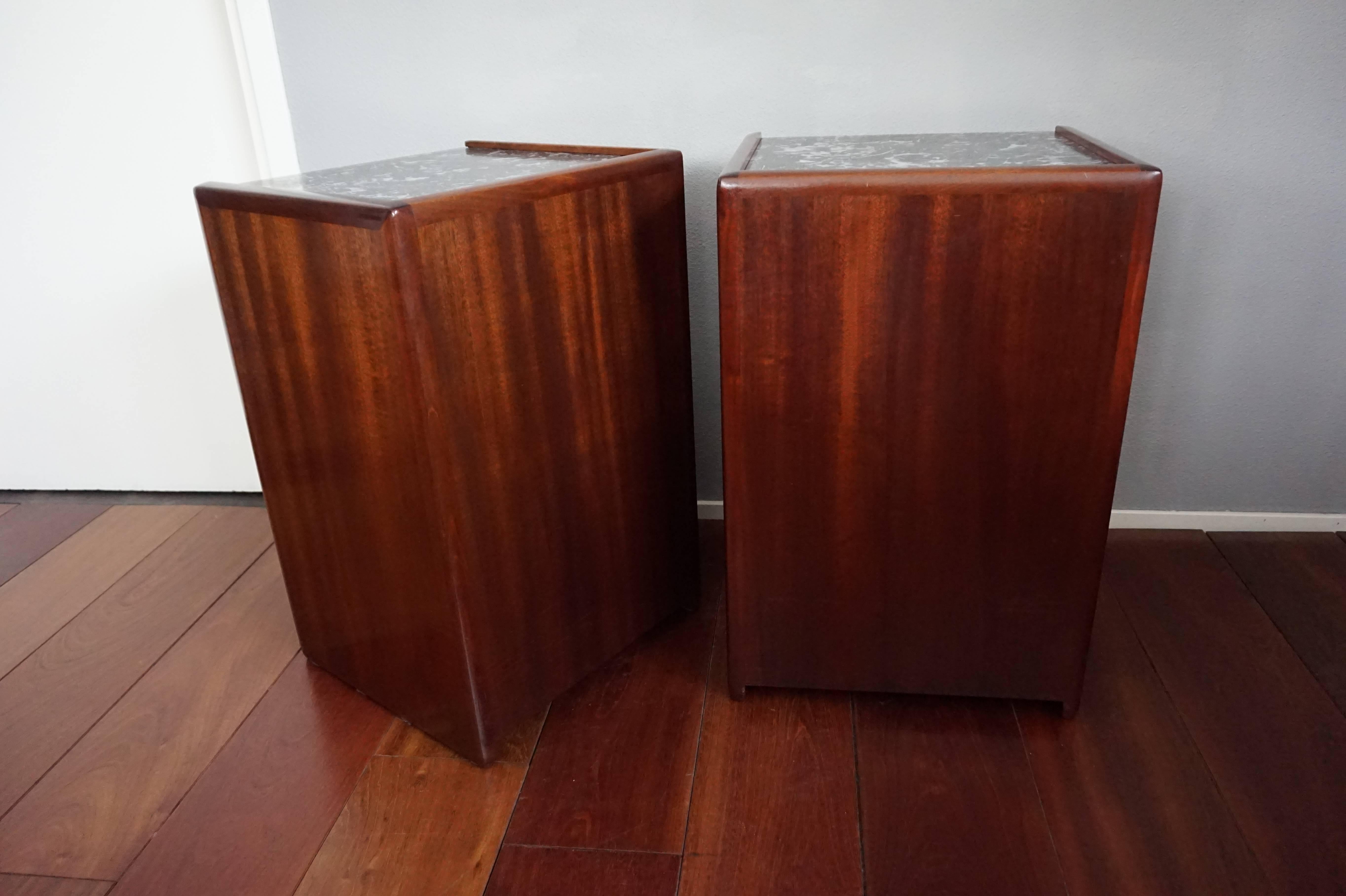 Stunning Art Deco Mahogany & Marble Nightstands Bedside Tables by J.A. Huizinga 3