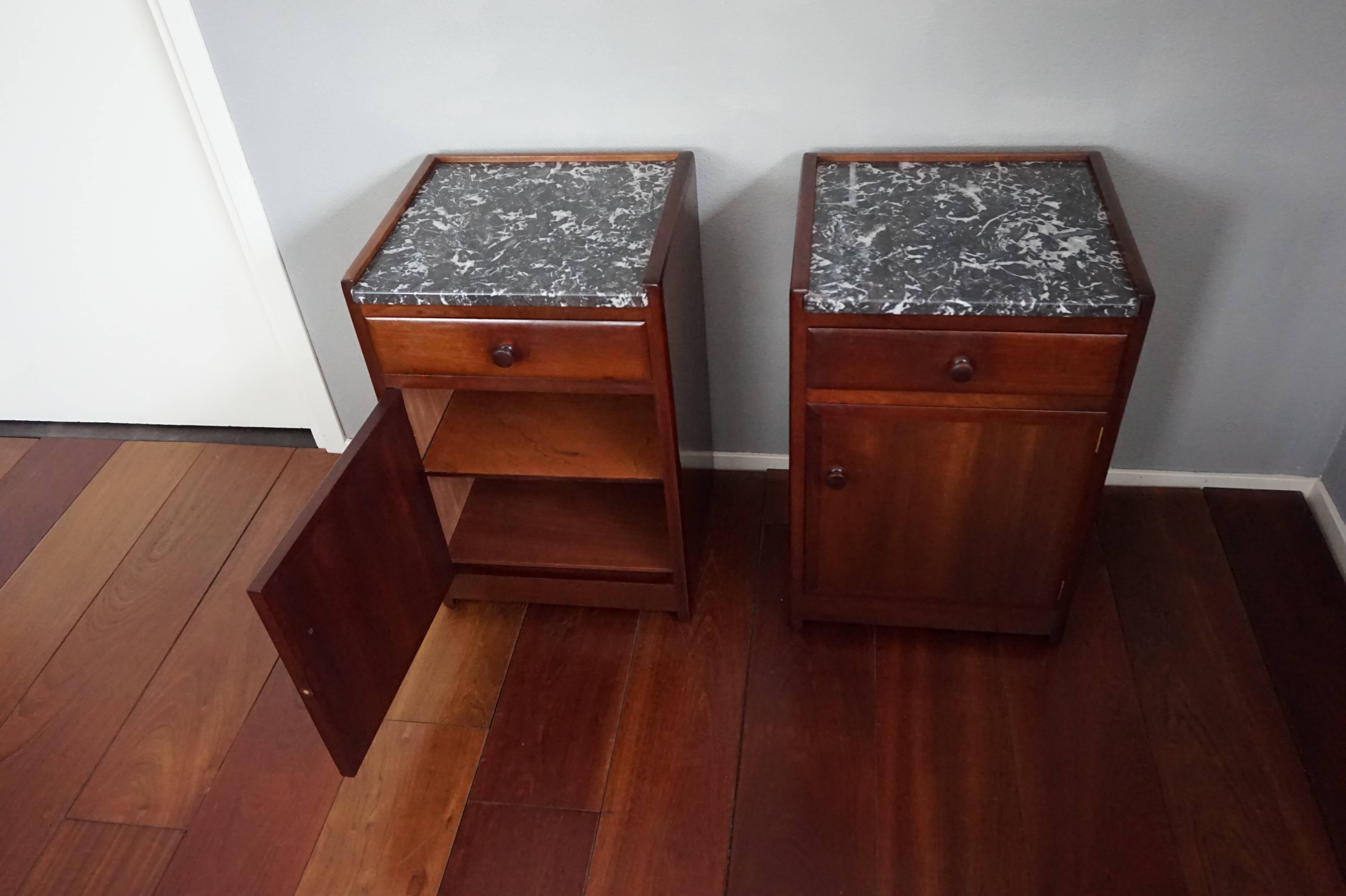Stunning Art Deco Mahogany & Marble Nightstands Bedside Tables by J.A. Huizinga 4