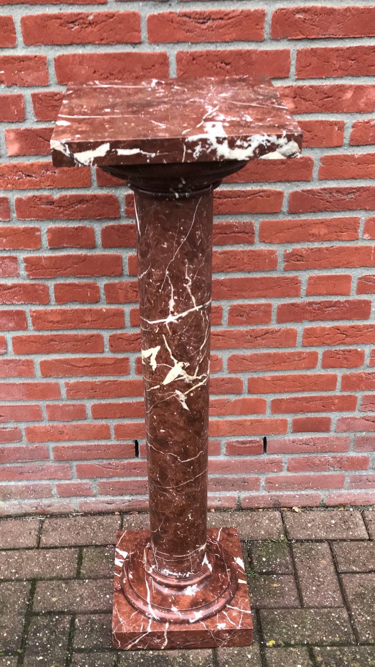 Antique Handcrafted Red and White Marble Pedestal Sculpture Stand