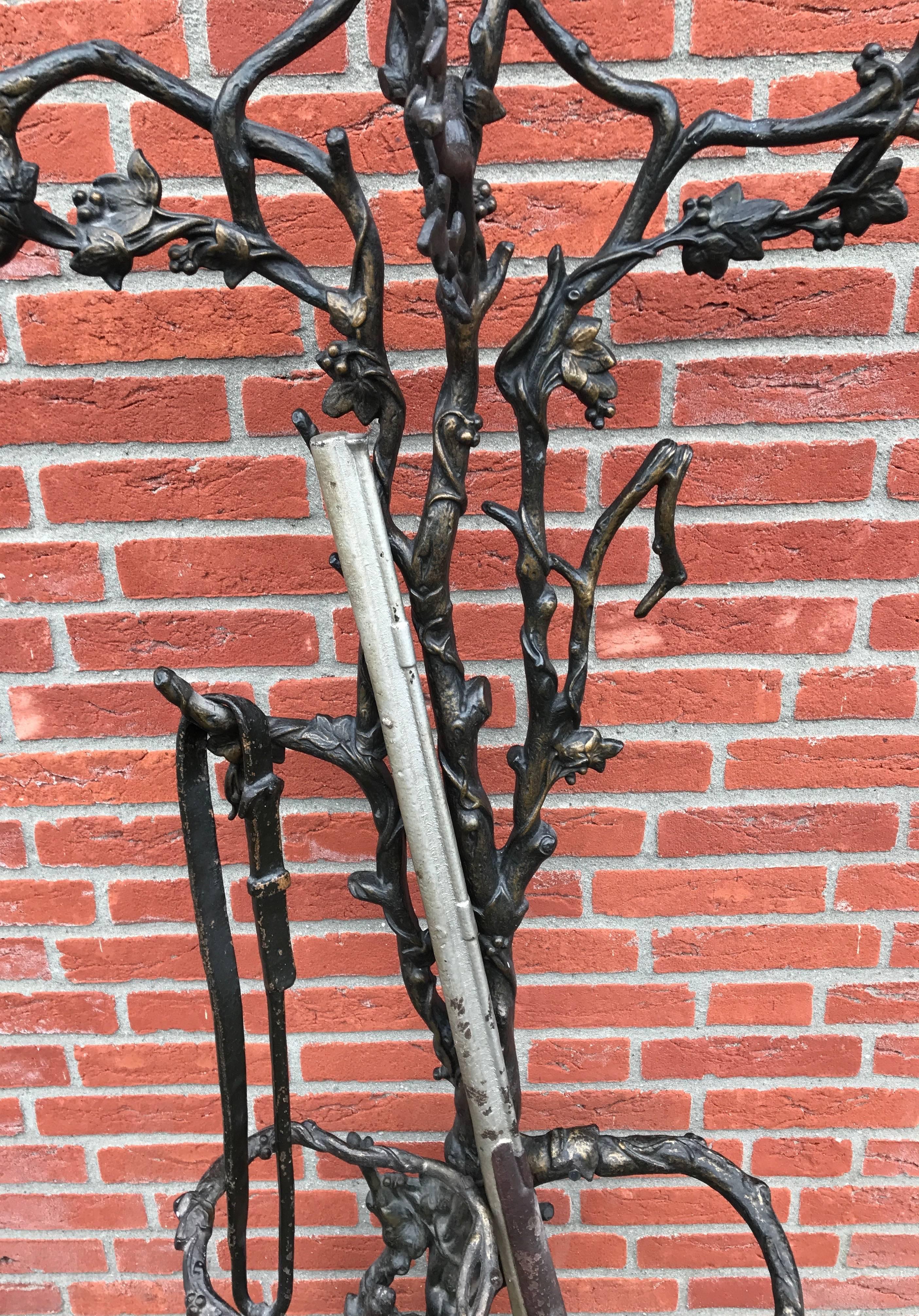 Victorian Large 1890s Crafted Cast Iron Coat Rack with Rifle & Hunting Theme Still Life