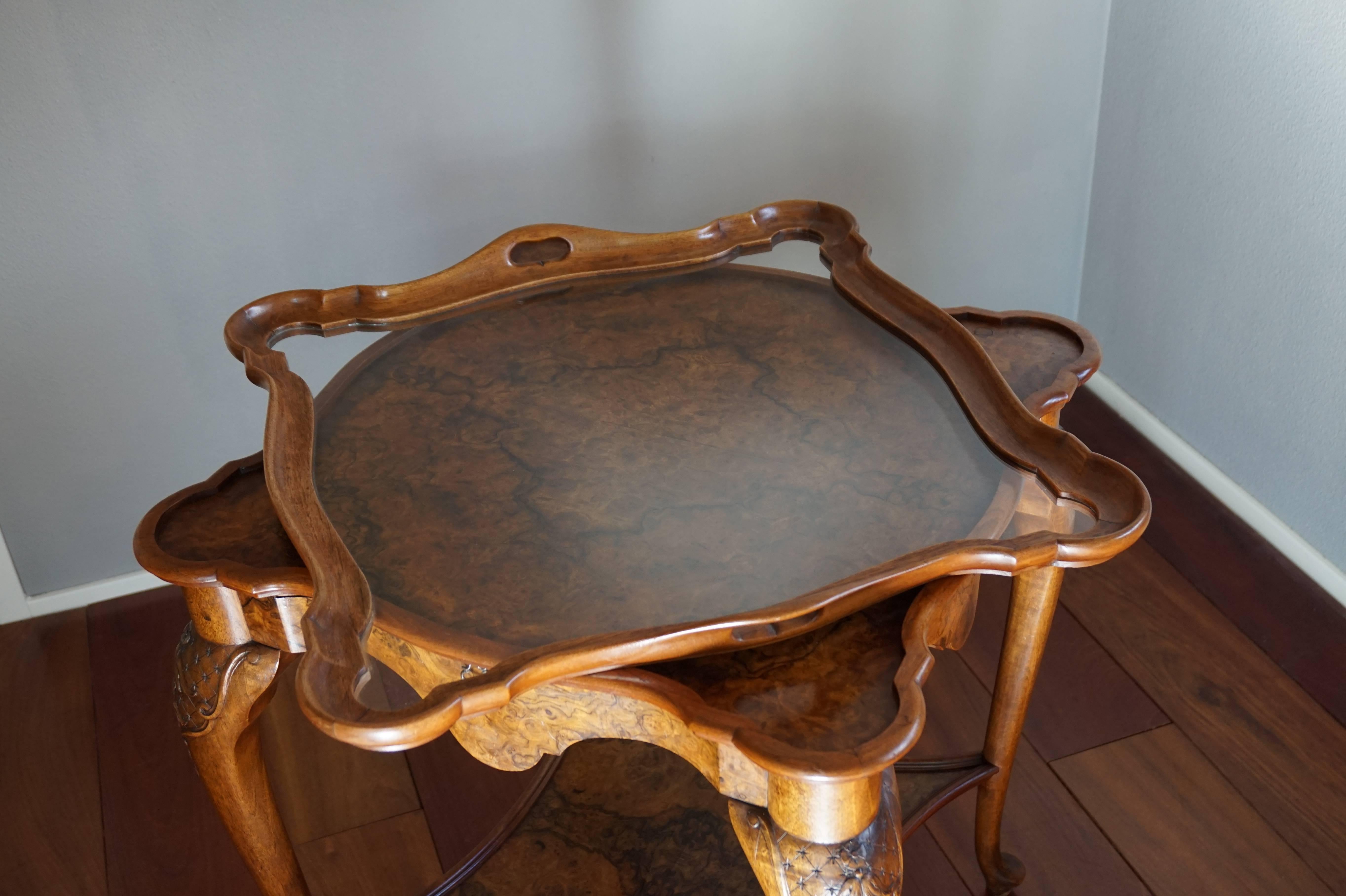 Dutch Early 20th Century Chippendale Style Burl Walnut Drinks Table and Tray by Pander