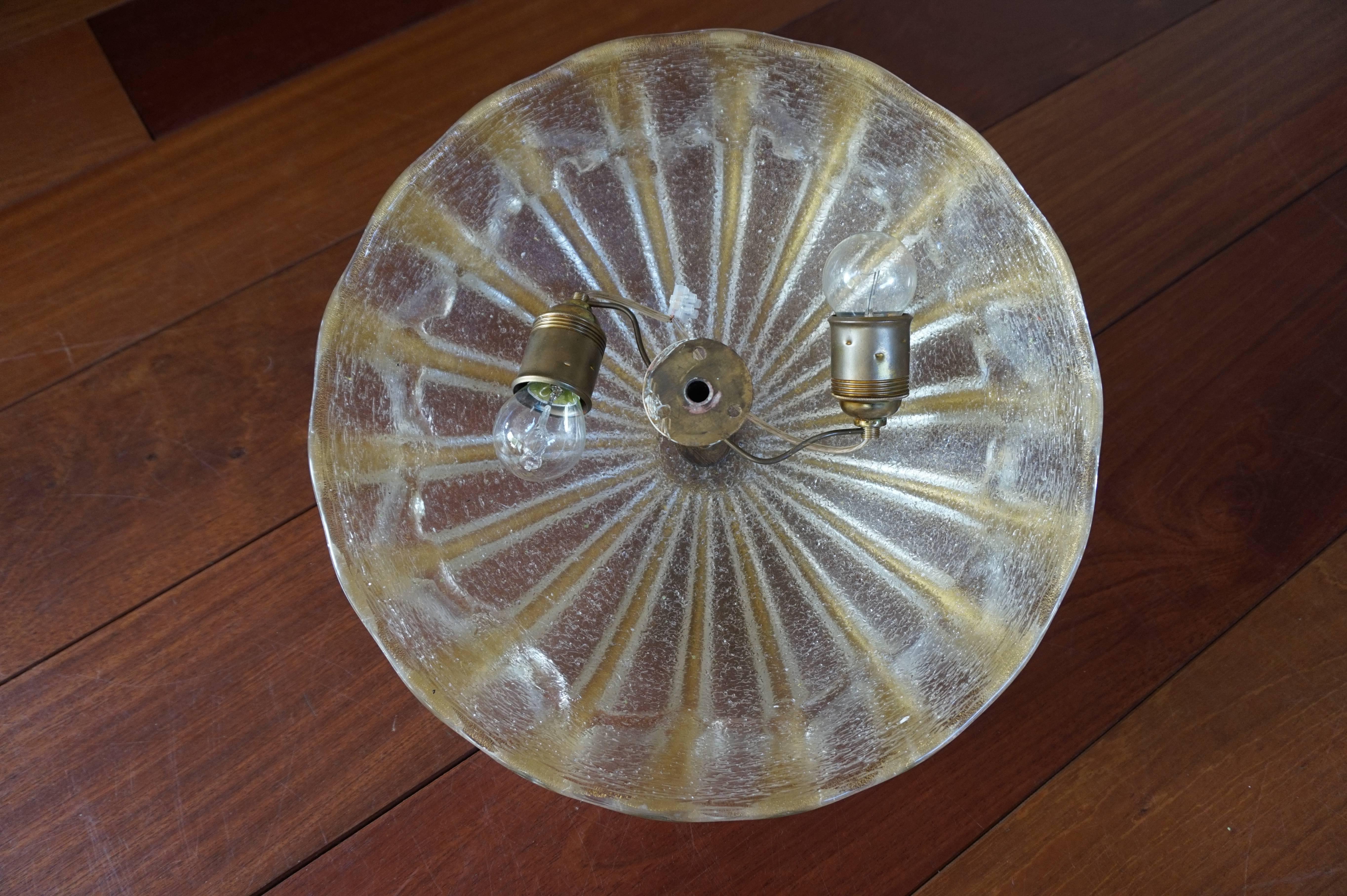 Mid-Century Modern Rare Murano Ceiling Lamp with Gold Flakes Attributed to Seguso Vetri Dárte
