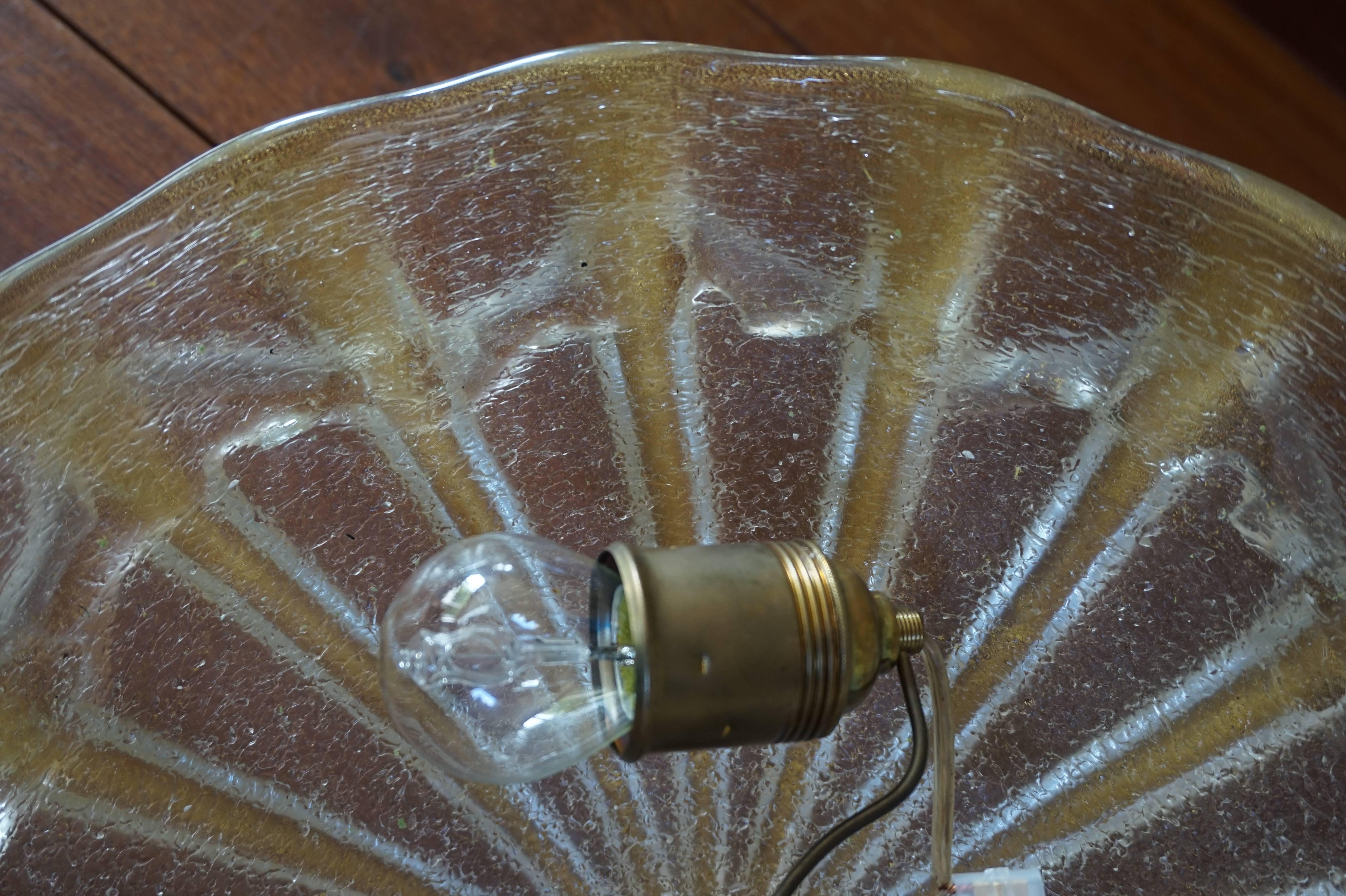 Hand-Crafted Rare Murano Ceiling Lamp with Gold Flakes Attributed to Seguso Vetri Dárte