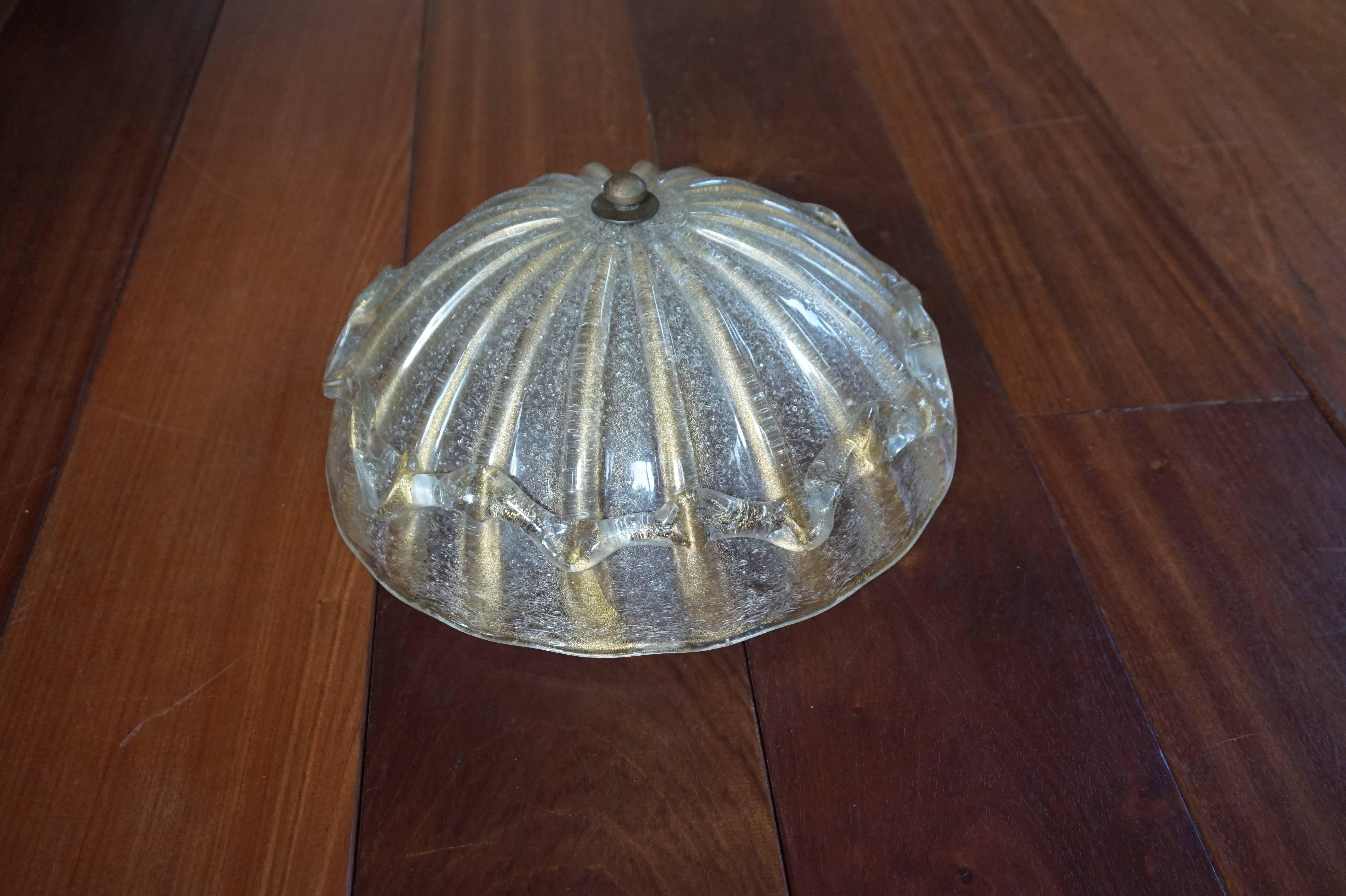 Glass Rare Murano Ceiling Lamp with Gold Flakes Attributed to Seguso Vetri Dárte