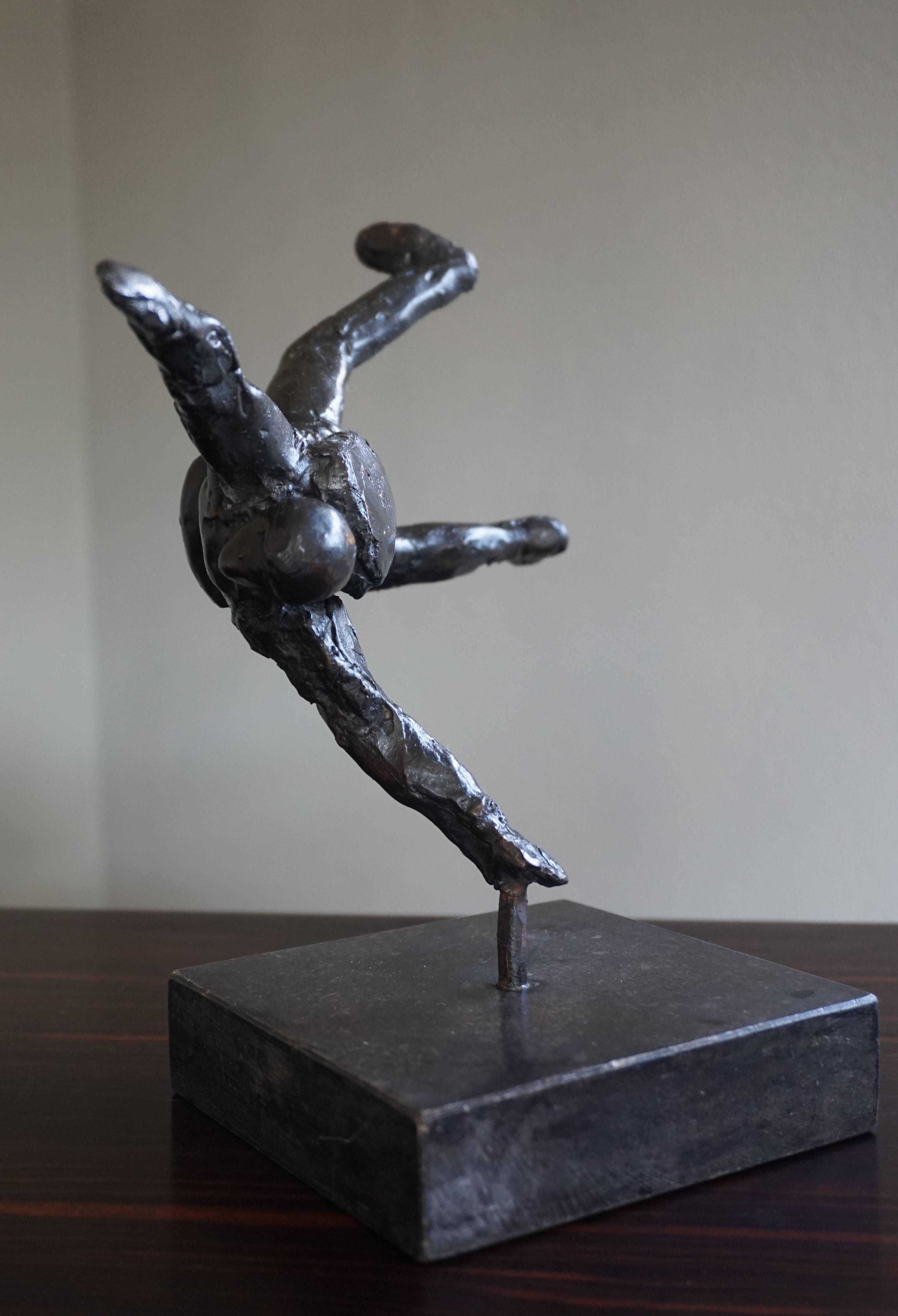 French Rare Modern Bronze Sculpture of a Sky Diving Parachutist in Mid Air