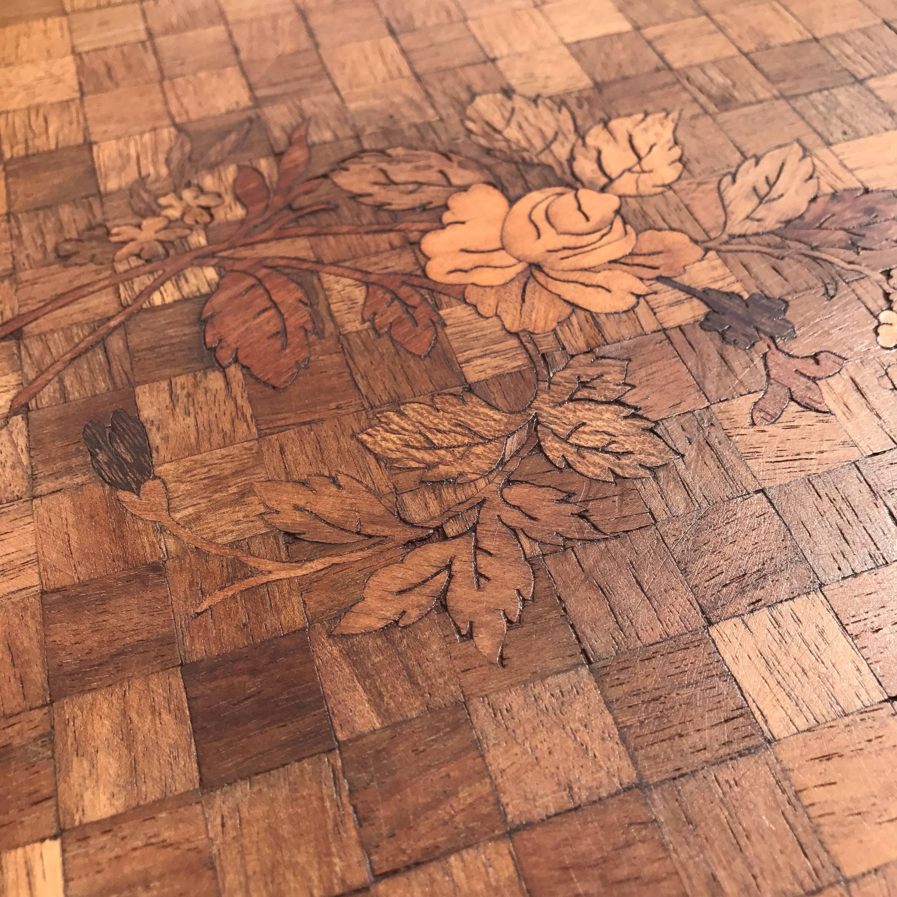 19th Century Art Nouveau Era Nest of Marquetry Tables with Inlaid Flowers in Gallé Style