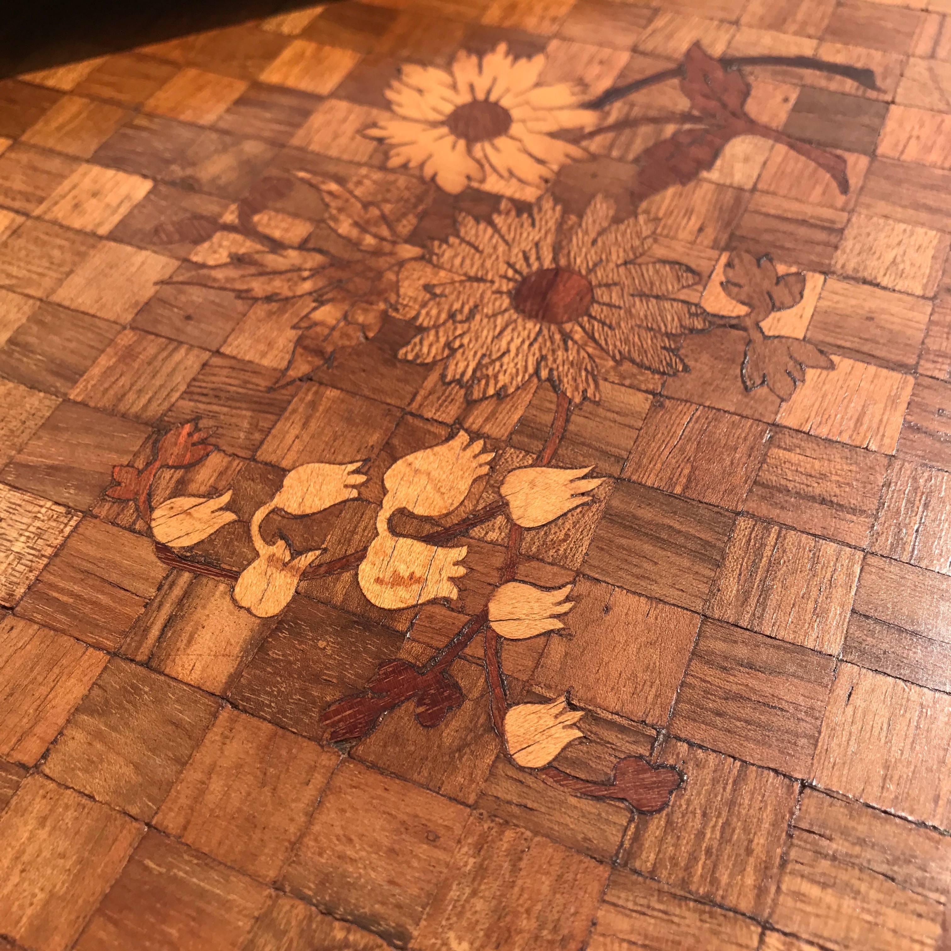 Art Nouveau Era Nest of Marquetry Tables with Inlaid Flowers in Gallé Style 1