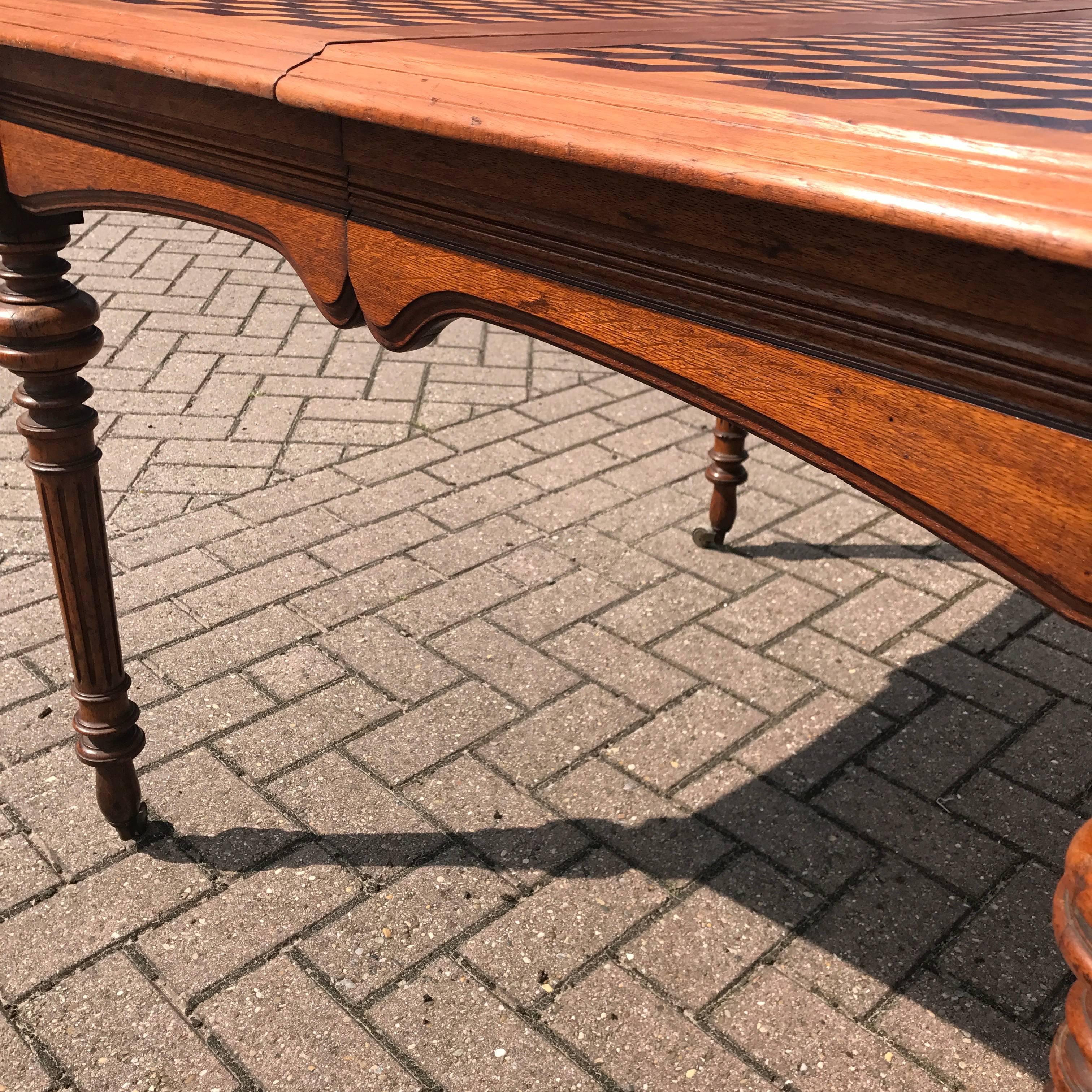 Wood Stunning Antique Marquetry Inlaid Square Centre Table, French Nutwood on Casters For Sale