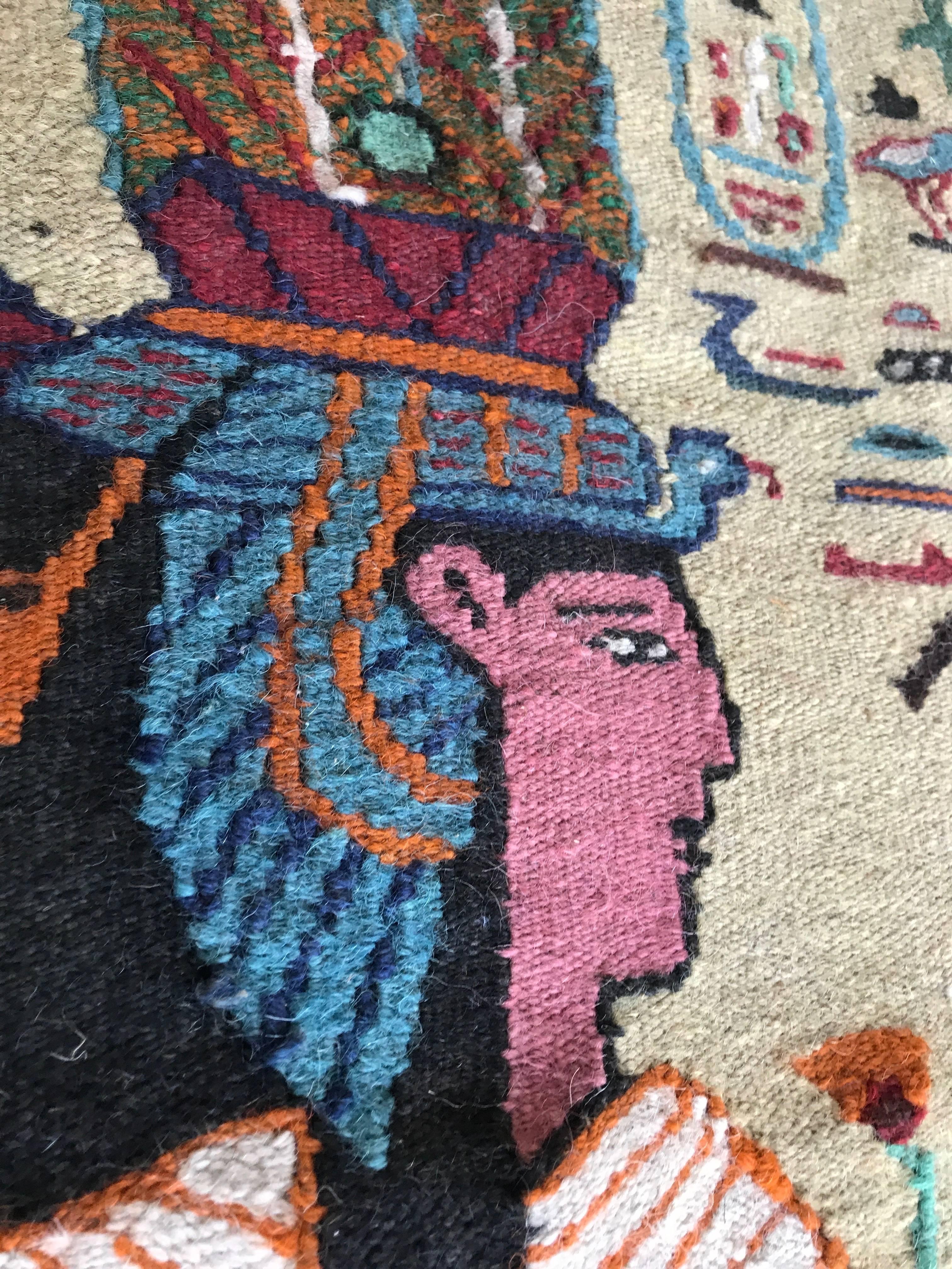Early 20th Century Egyptian Revival Hand-Knotted Carpet / Tapestry Isis & Hathor In Excellent Condition In Lisse, NL