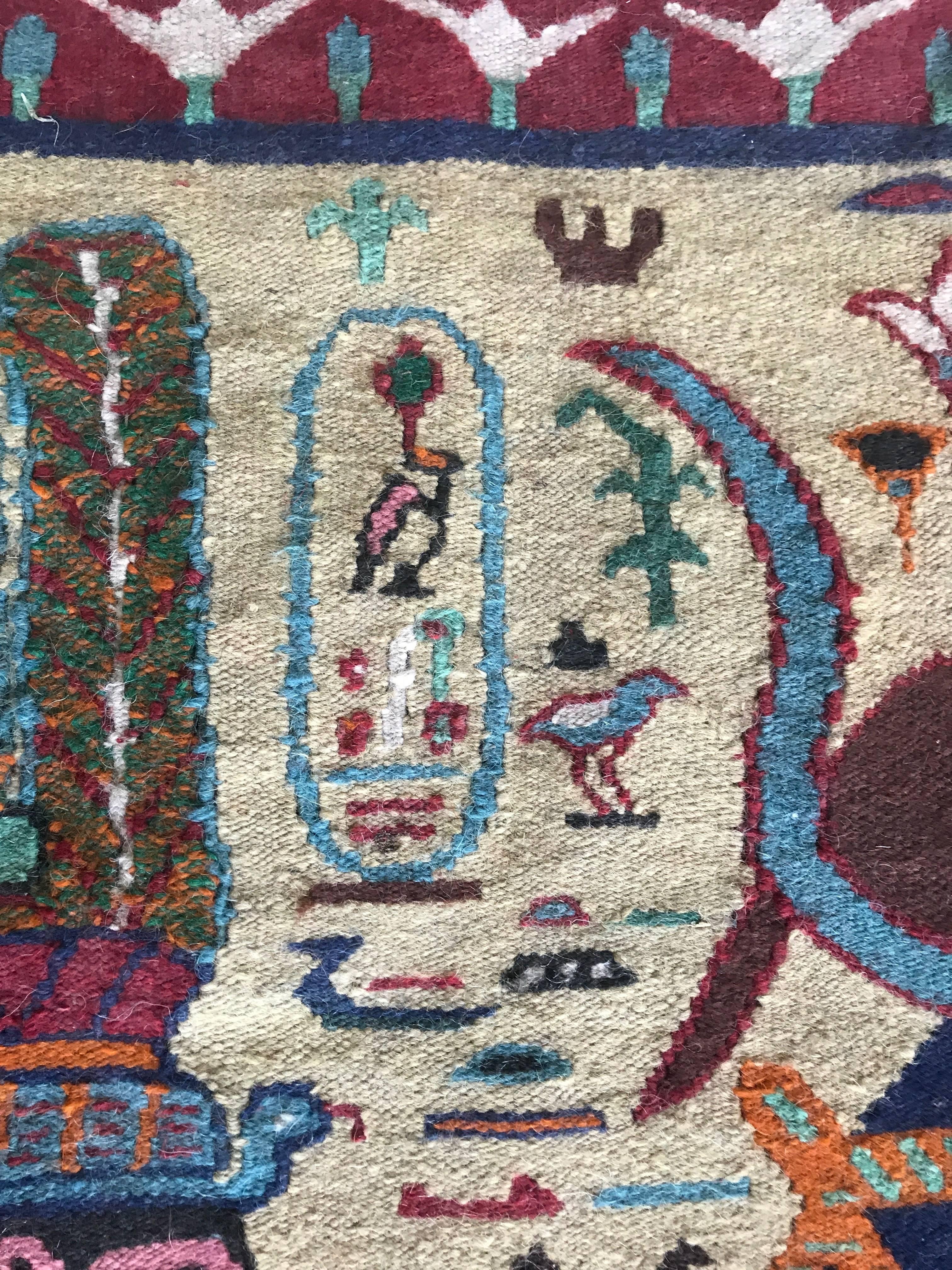 Wool Early 20th Century Egyptian Revival Hand-Knotted Carpet / Tapestry Isis & Hathor