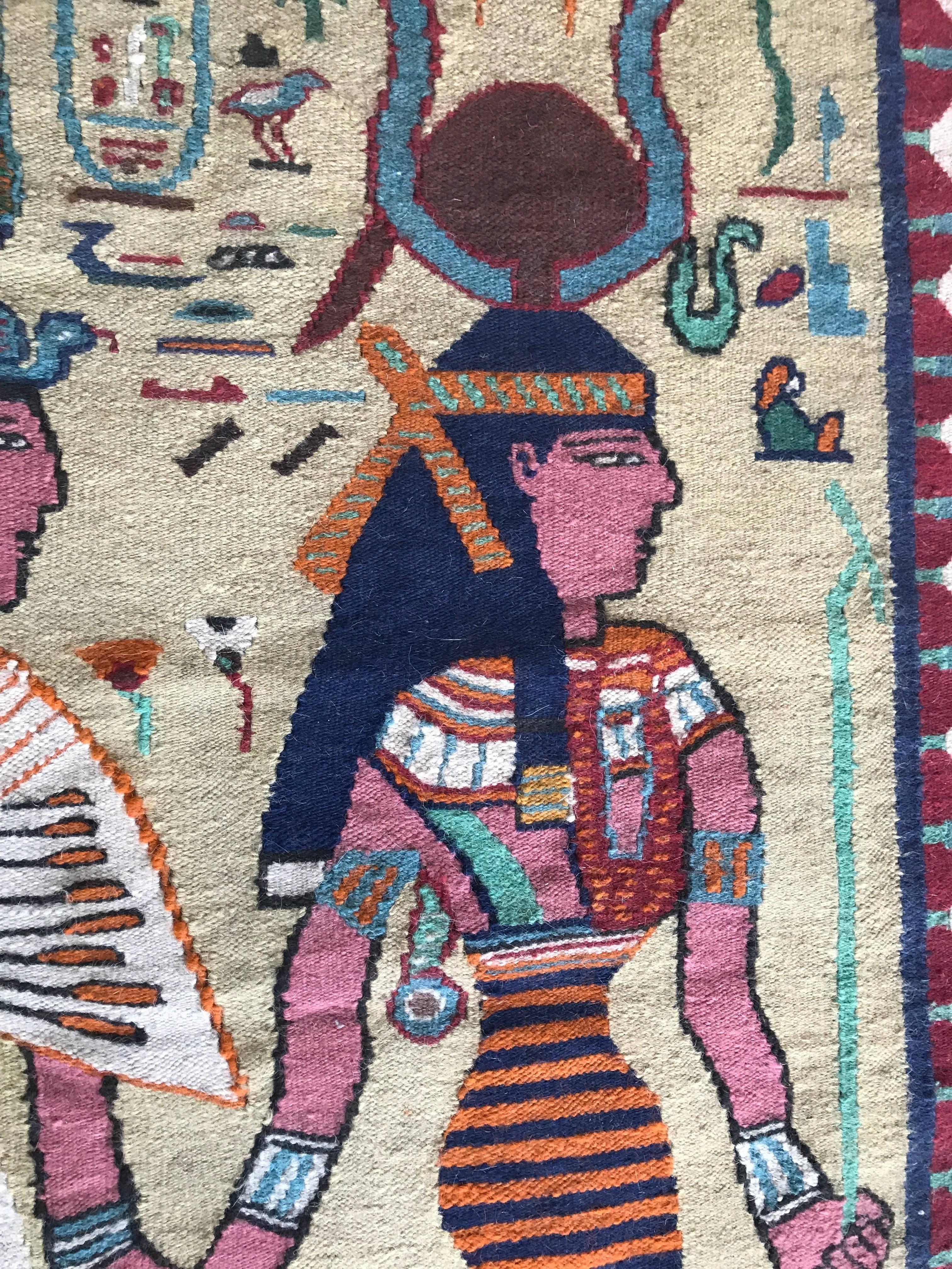 Early 20th Century Egyptian Revival Hand-Knotted Carpet / Tapestry Isis & Hathor 1