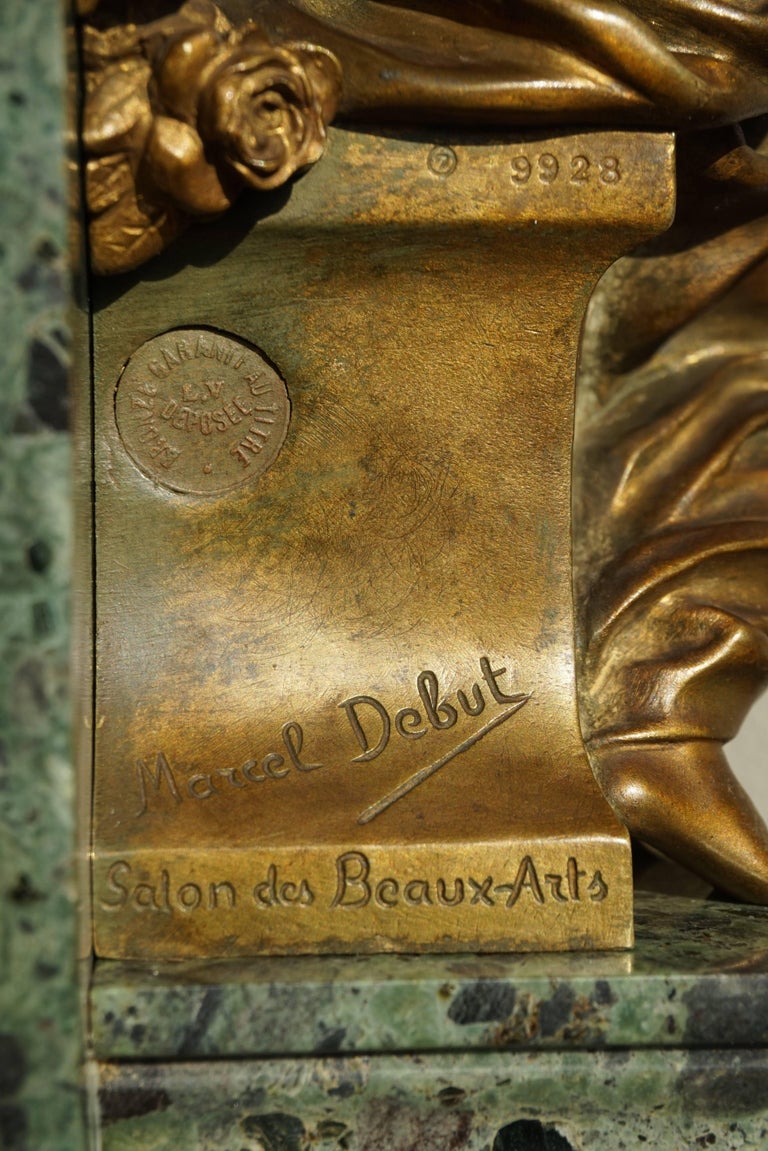 Gilt Antique Marble & Bronze Napoleon 3 Inkstand by Marcel Debut Salon Des Beaux-Arts For Sale