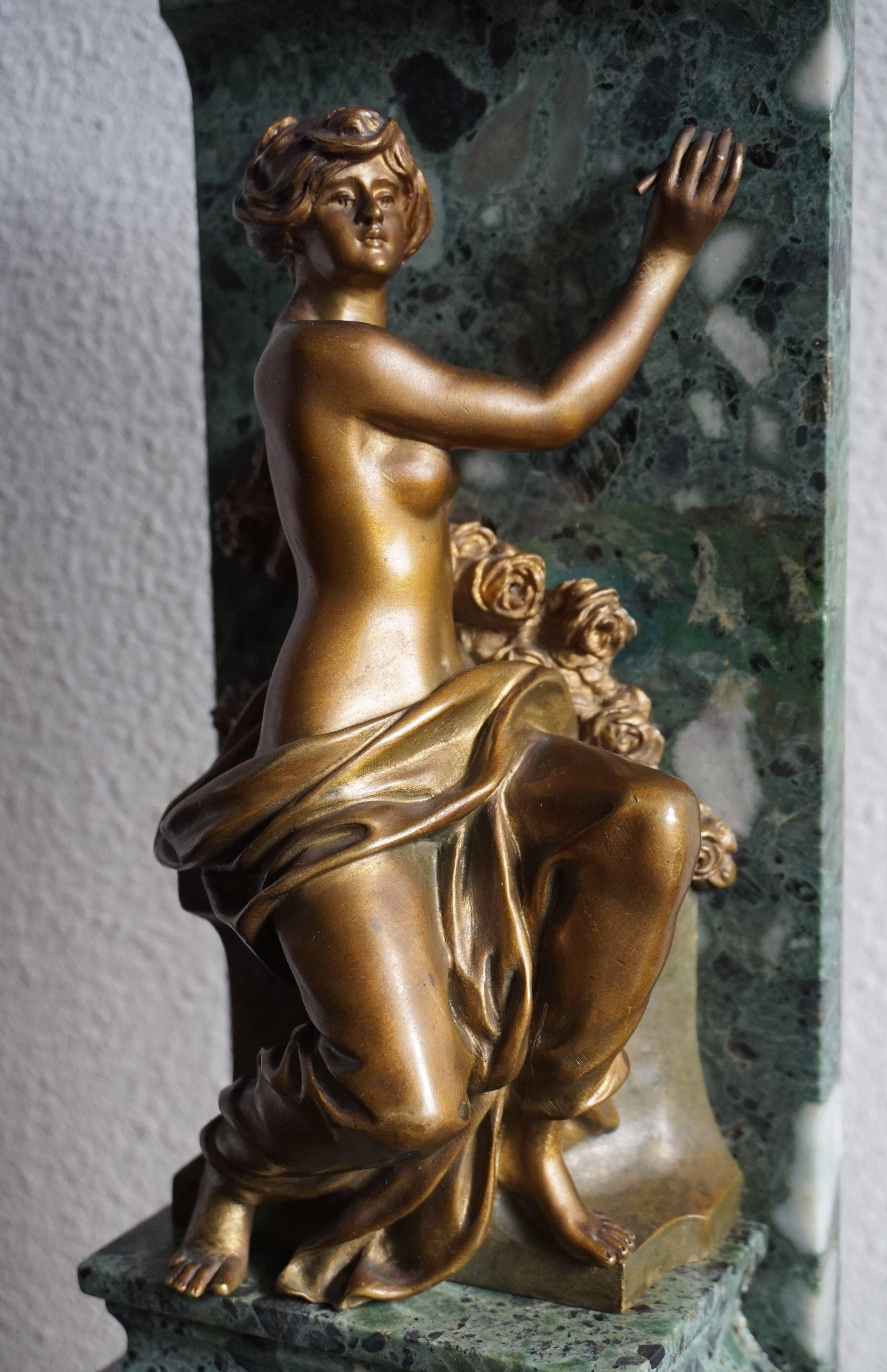 French Antique Marble & Bronze Napoleon 3 Inkstand by Marcel Debut Salon Des Beaux-Arts For Sale