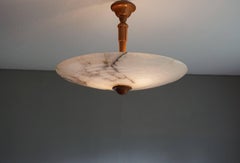 Large Mid-Century Alabaster and Wood Pendant / Flush Mount in the Art Deco Style
