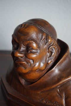 Pair of Antique Hand Carved Renaissance Revival Caricature Monk Sculptures